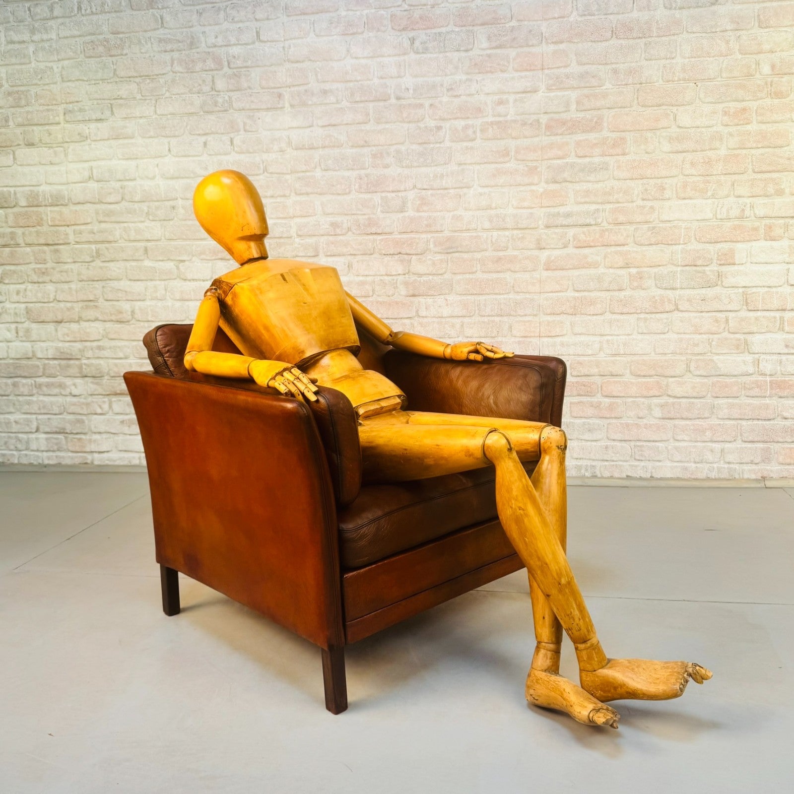 Vintage 1970s Danish Buffalo Leather Armchair | Hand Dyed Tan Leather