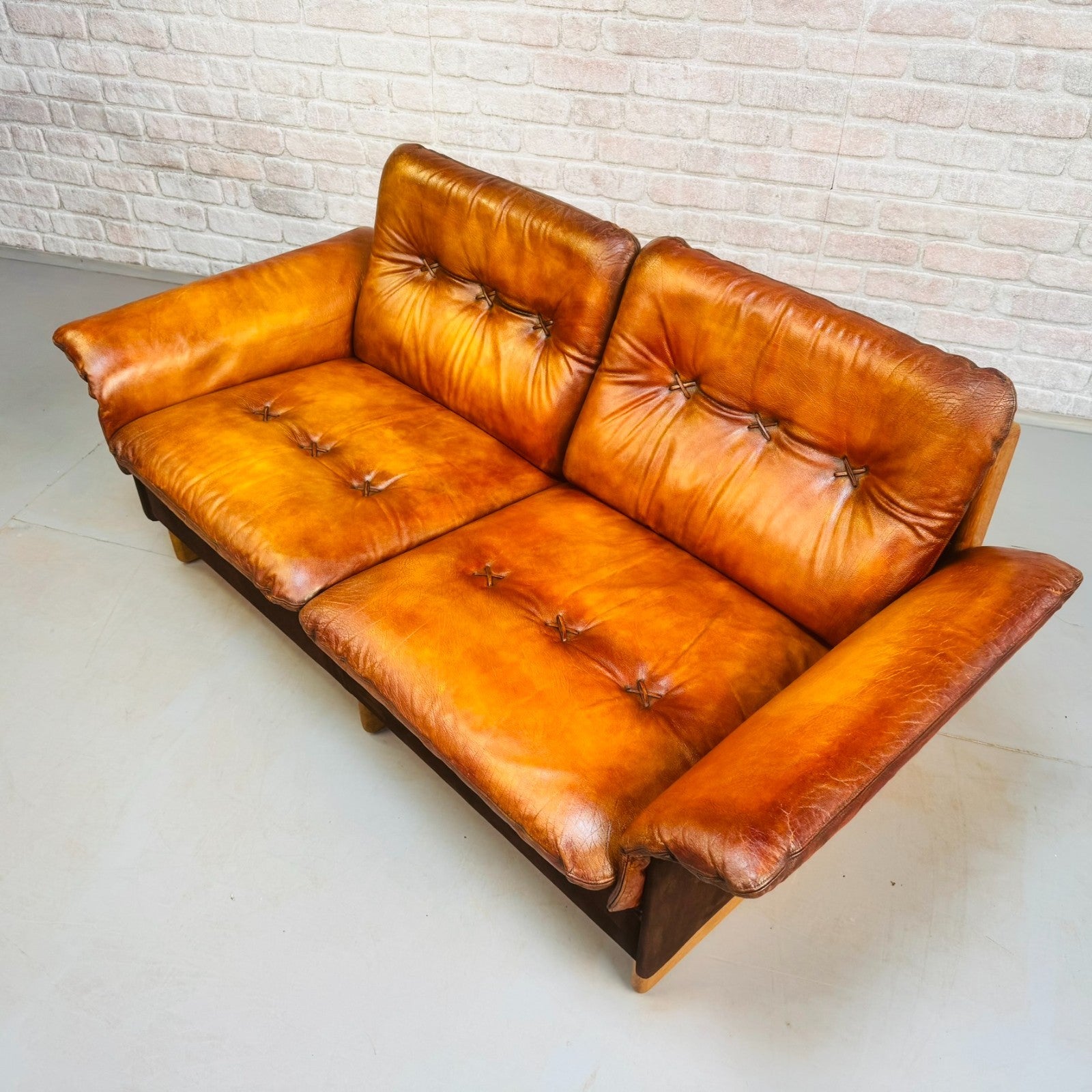 Vintage De Sede Two Seater Tan Leather Sofa
