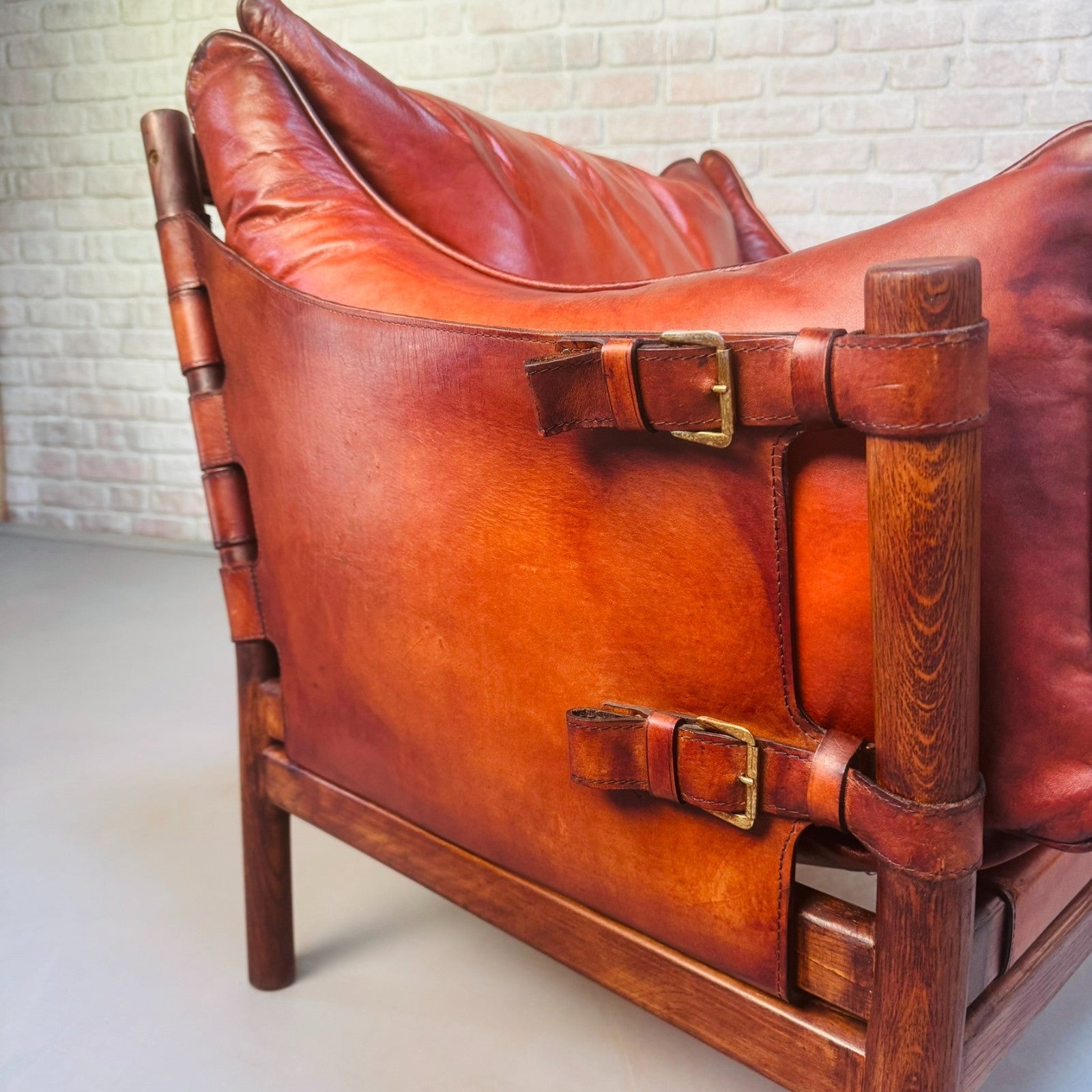 Vintage Swedish 60s Arne Norell “Ilona” Tan Leather Sofa & Pair of Safari Chairs