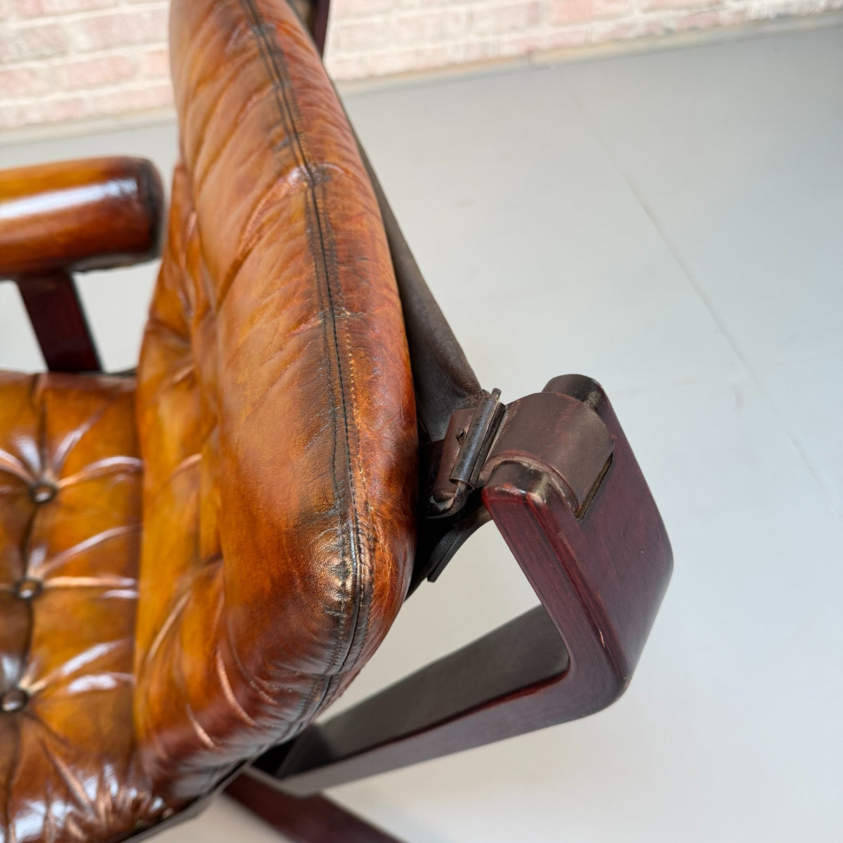 Pair Vintage 1970s Sigurd Ressel Falcon Chairs Tan Leather Norwegian Design