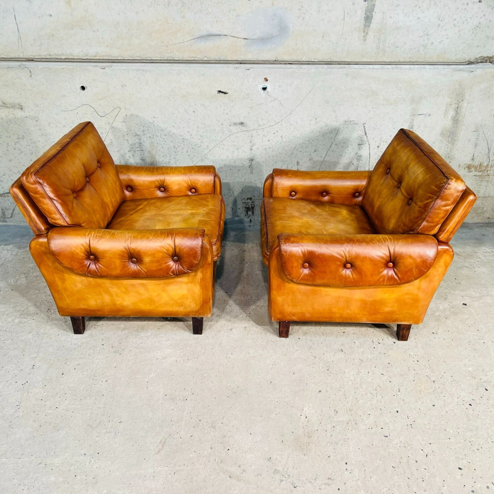Pair of Vintage Danish 1970s Light Tan Leather Armchairs