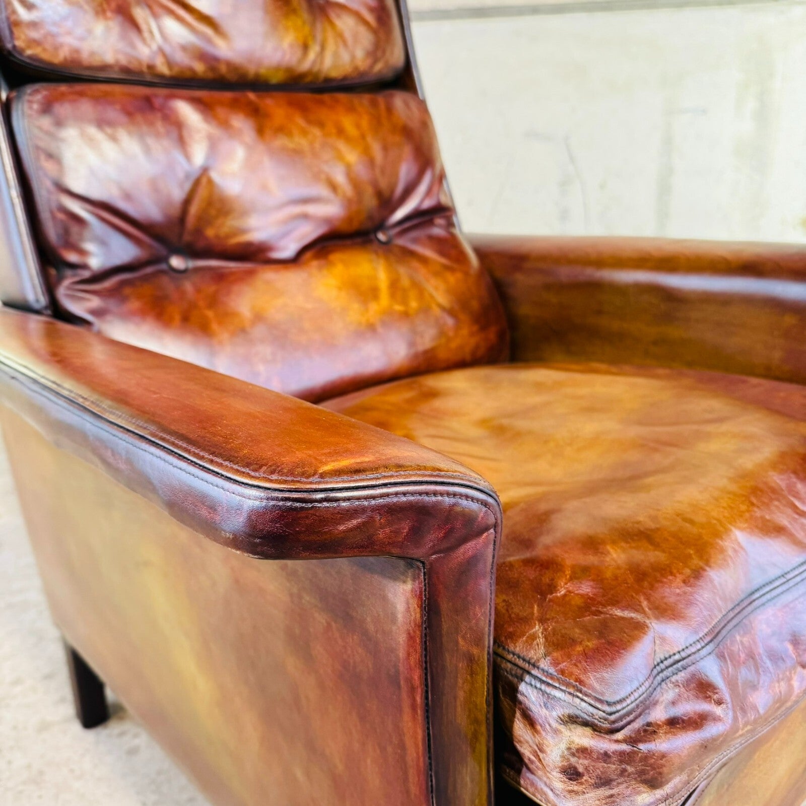 Vintage 70s Danish High-Back Tan Leather Chair – Timeless Comfort & Style