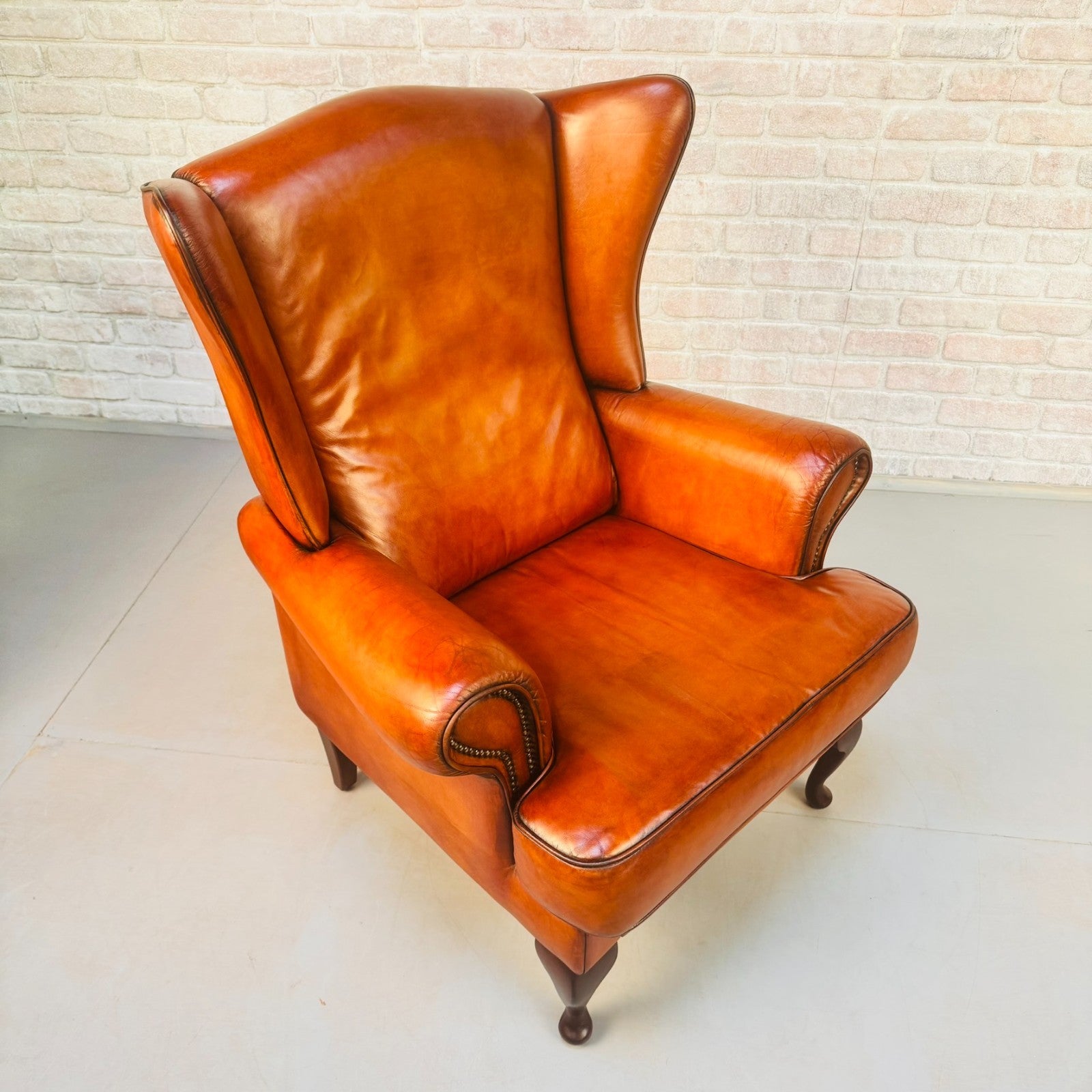 Vintage Danish Wingback Chair Tan Leather | Scandinavian Lounge Armchair