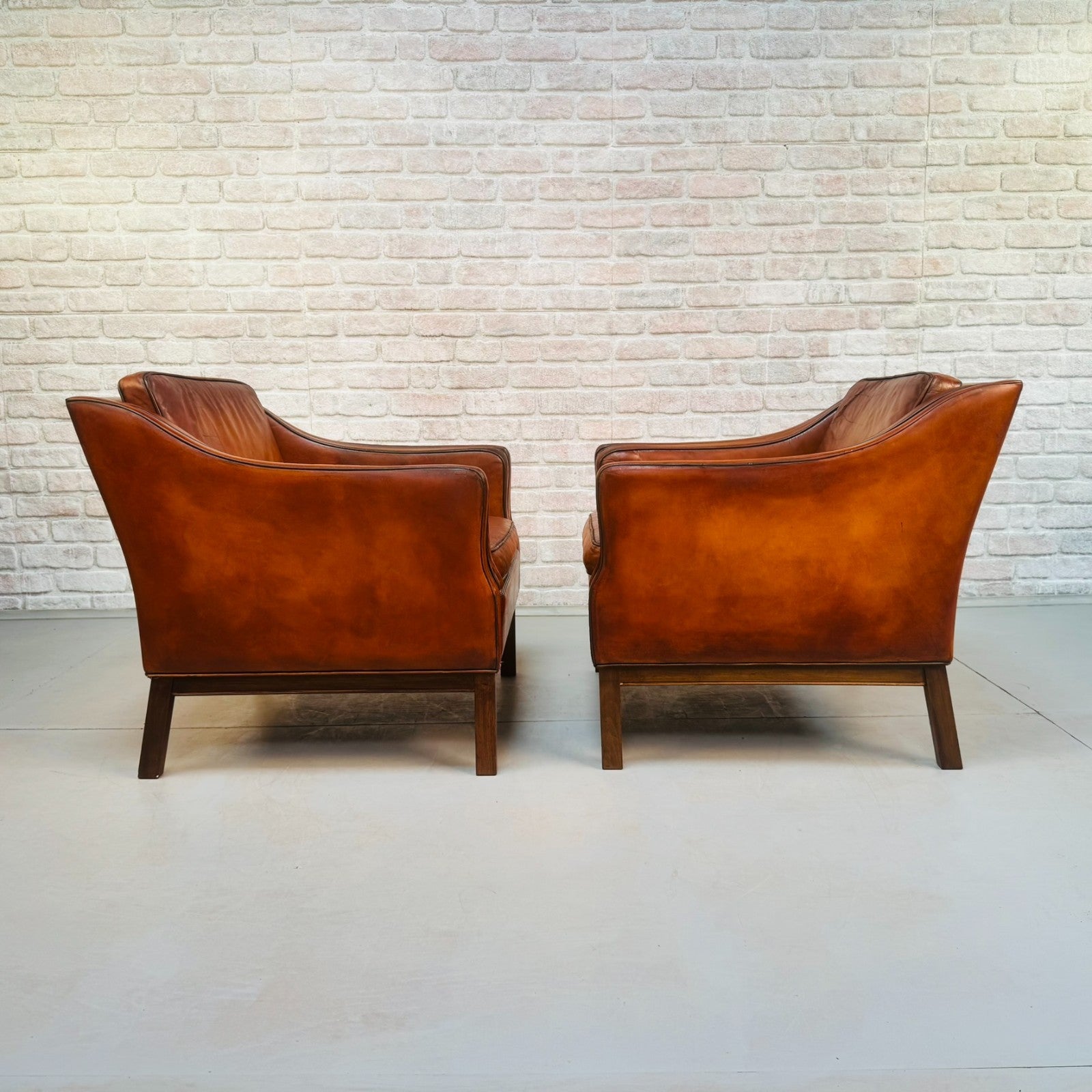 1970s Danish Pair of Tan Leather Armchairs