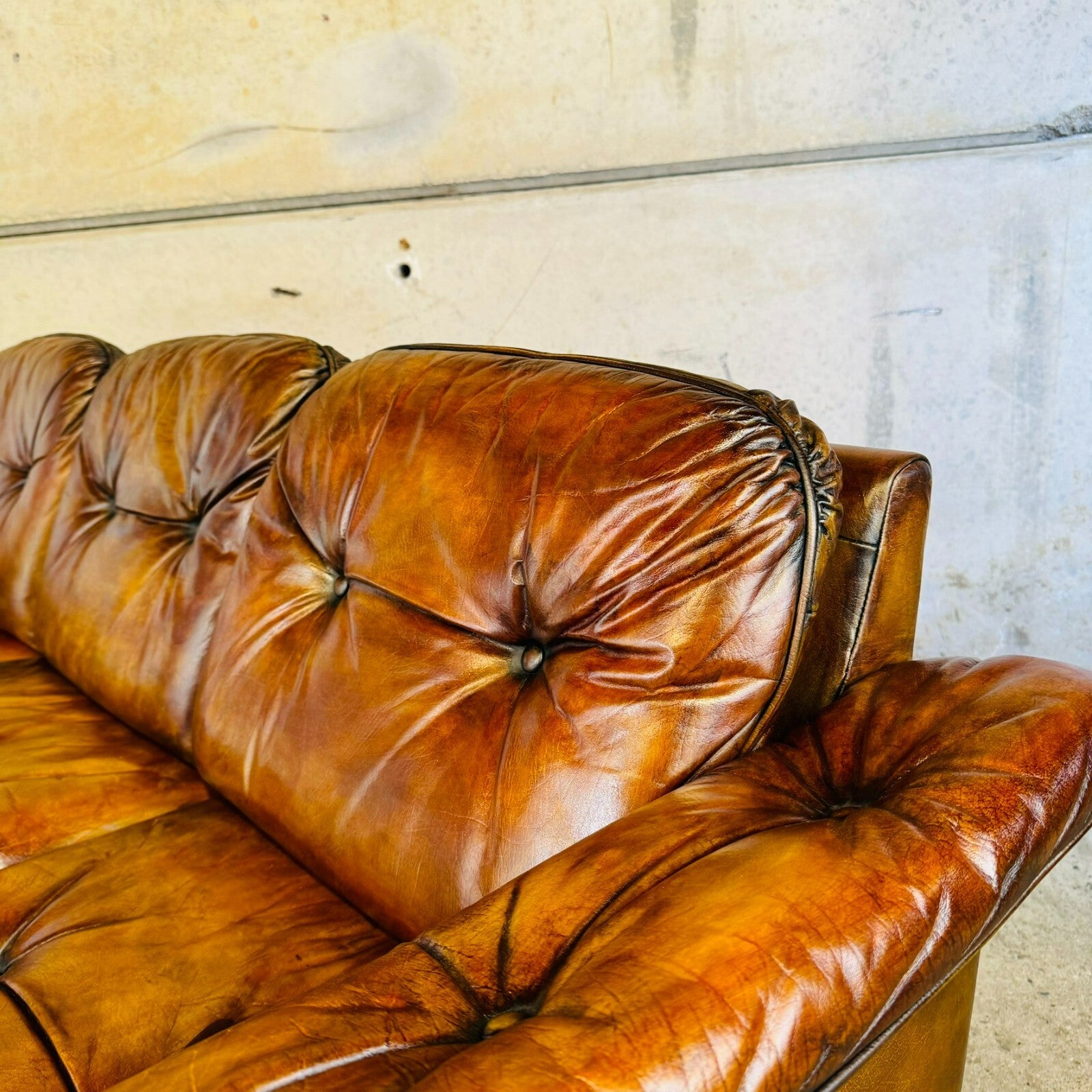 Fantastic 1970s Swedish Tan Leather Three-Seater Sofa – Stylish Comfortable
