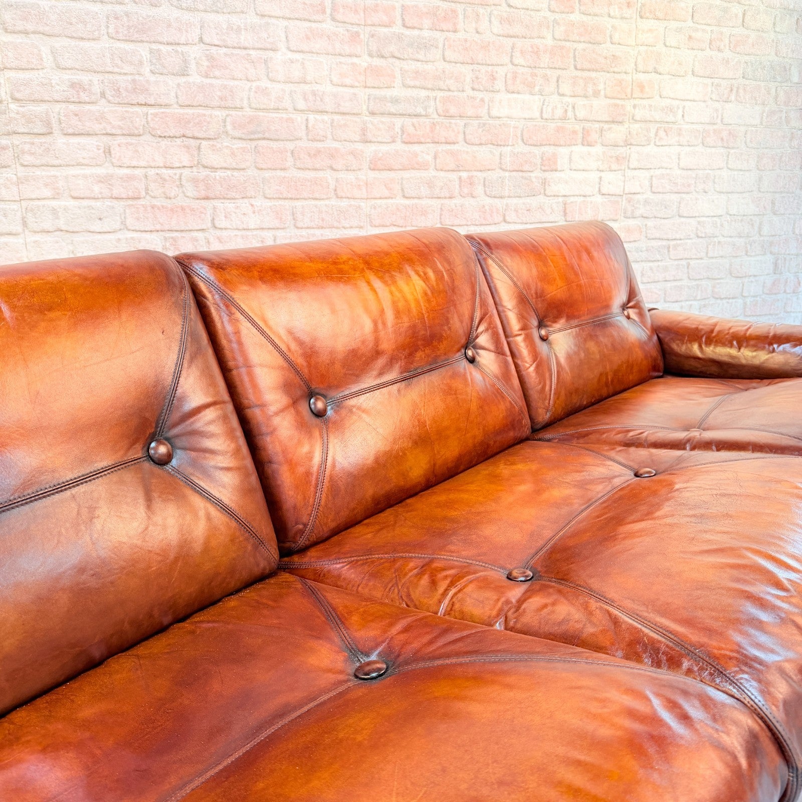 Vintage Svend Skippers Danish Tan Leather 3 Seater Sofa Hand Dyed Patina