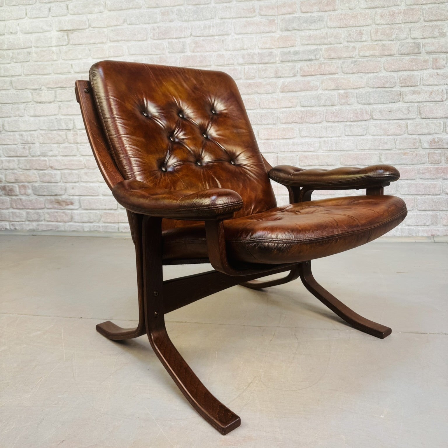 Vintage Danish Tan Leather Bentwood Armchair High Back Mid Century Chair
