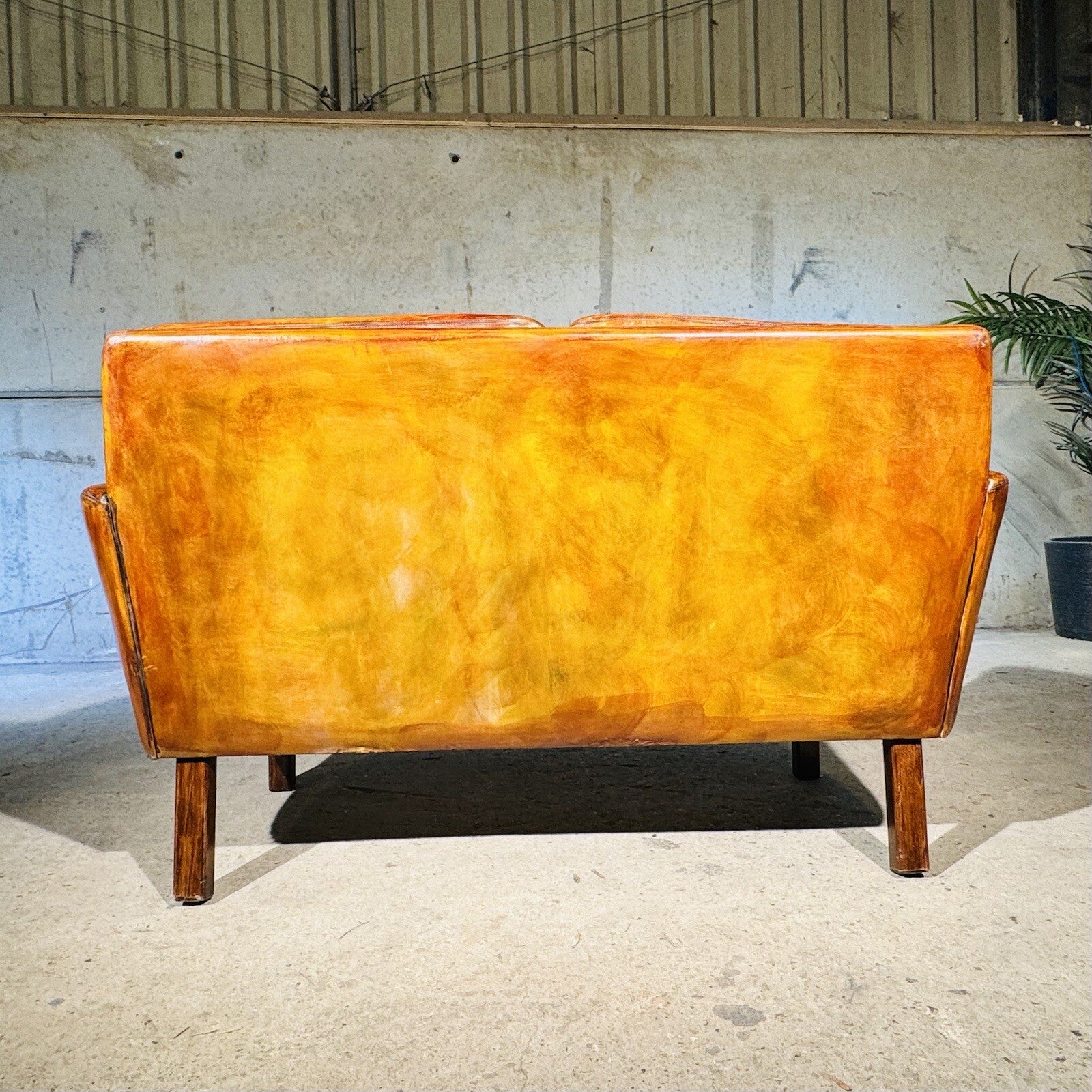 Neat Vintage Danish 1960s  Leather Two seater Sofa - Patinated Tan