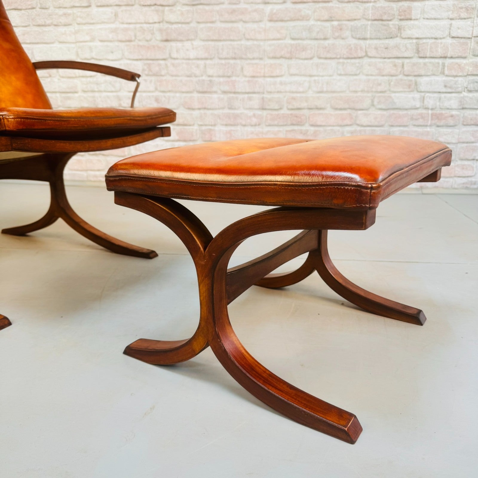 Vintage Danish Mogens Hansen Tan Leather Easy Chair & Footstool