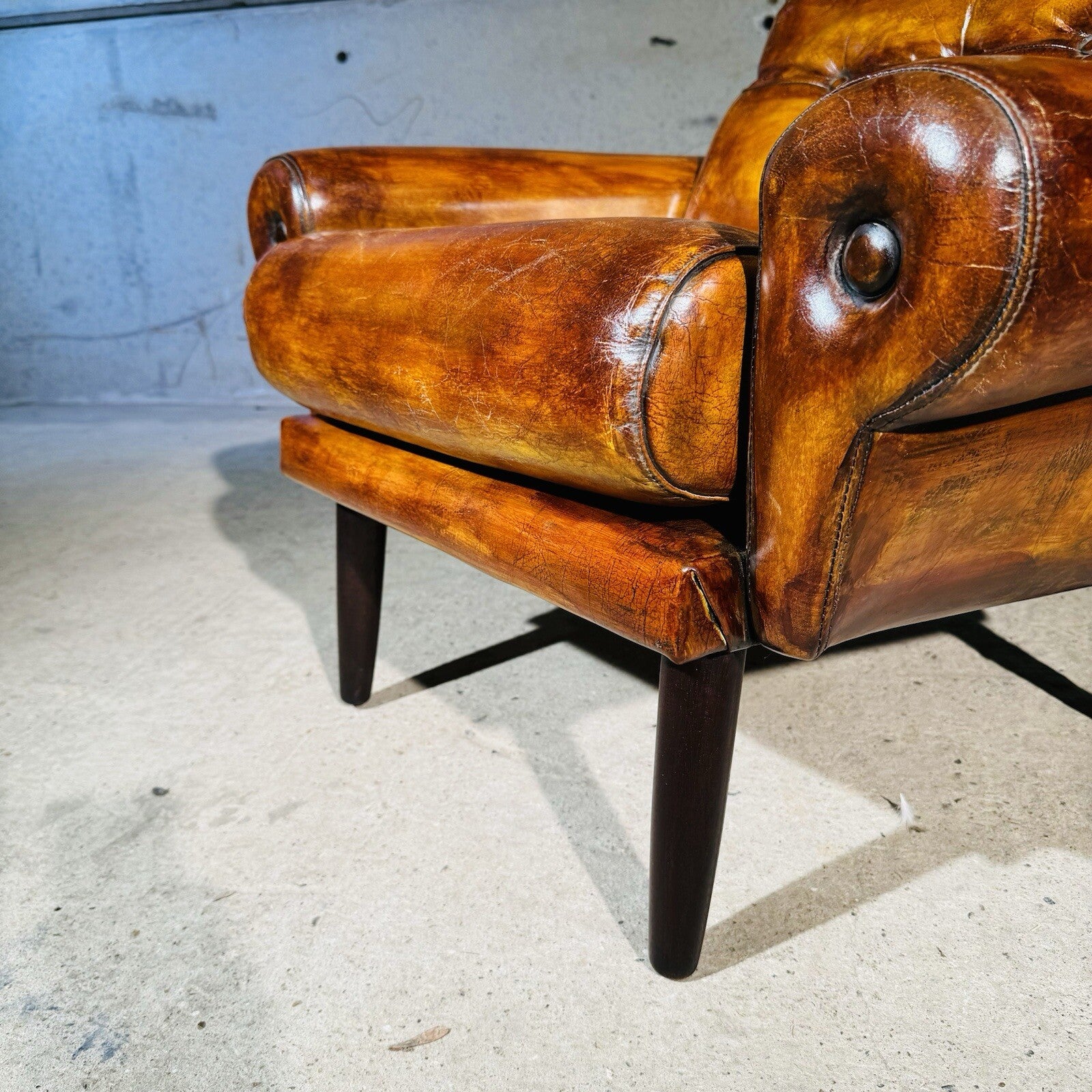 Vintage Danish Leather Armchair - Neat Proportions, Vibrant Light Tan