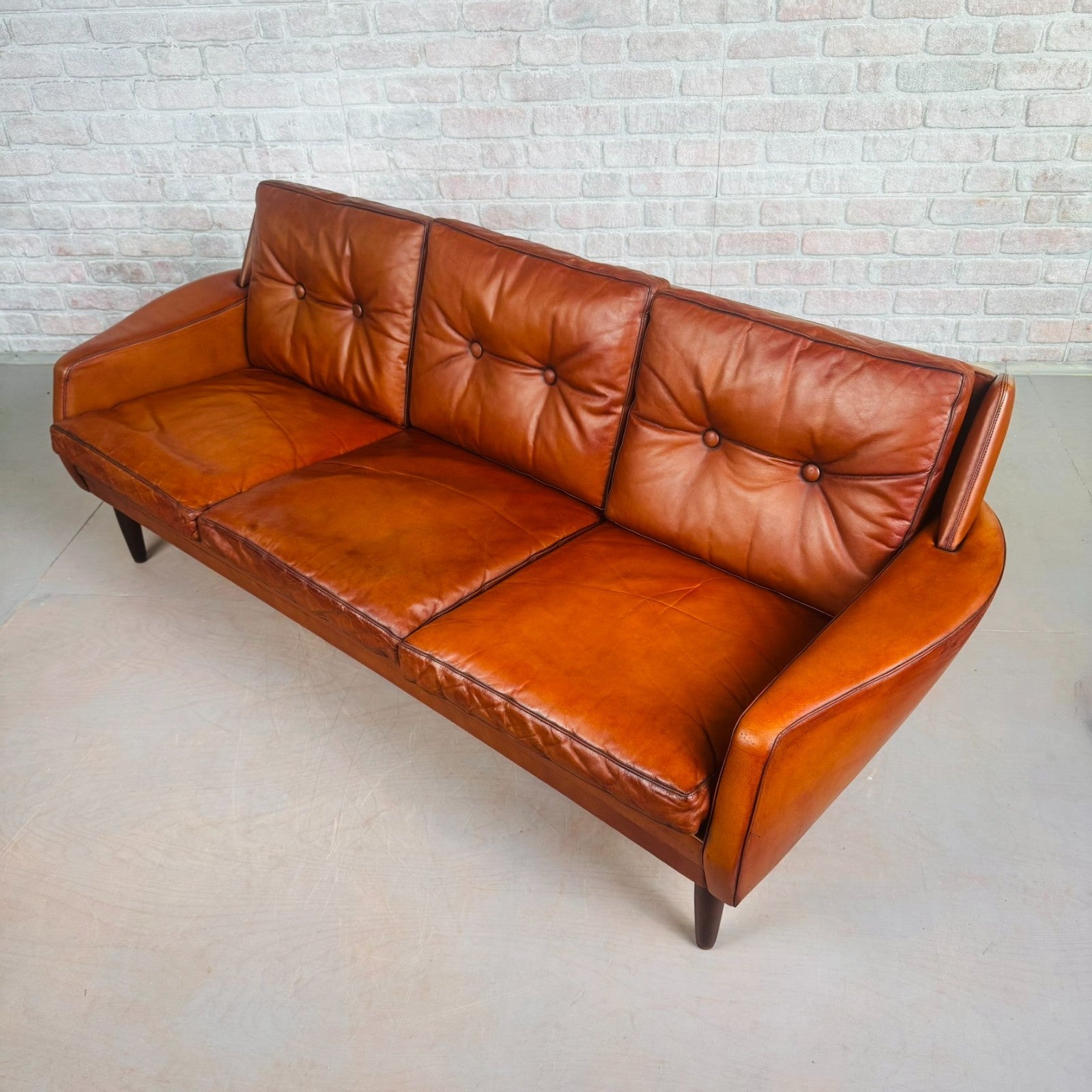 1970s Danish Svend Skippers Tan Leather Sofa – Sleek