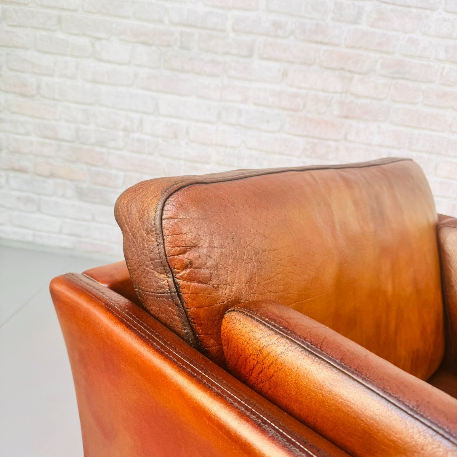 Vintage 1970s Danish Buffalo Leather Armchair | Hand Dyed Tan Leather