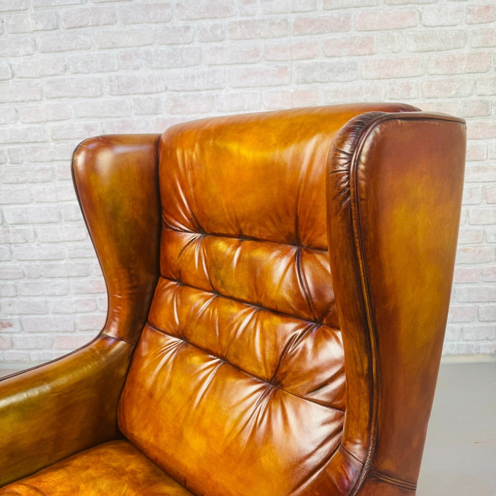 Vintage Danish High Back Light Tan Leather Armchair Mid Century Lounge Chair