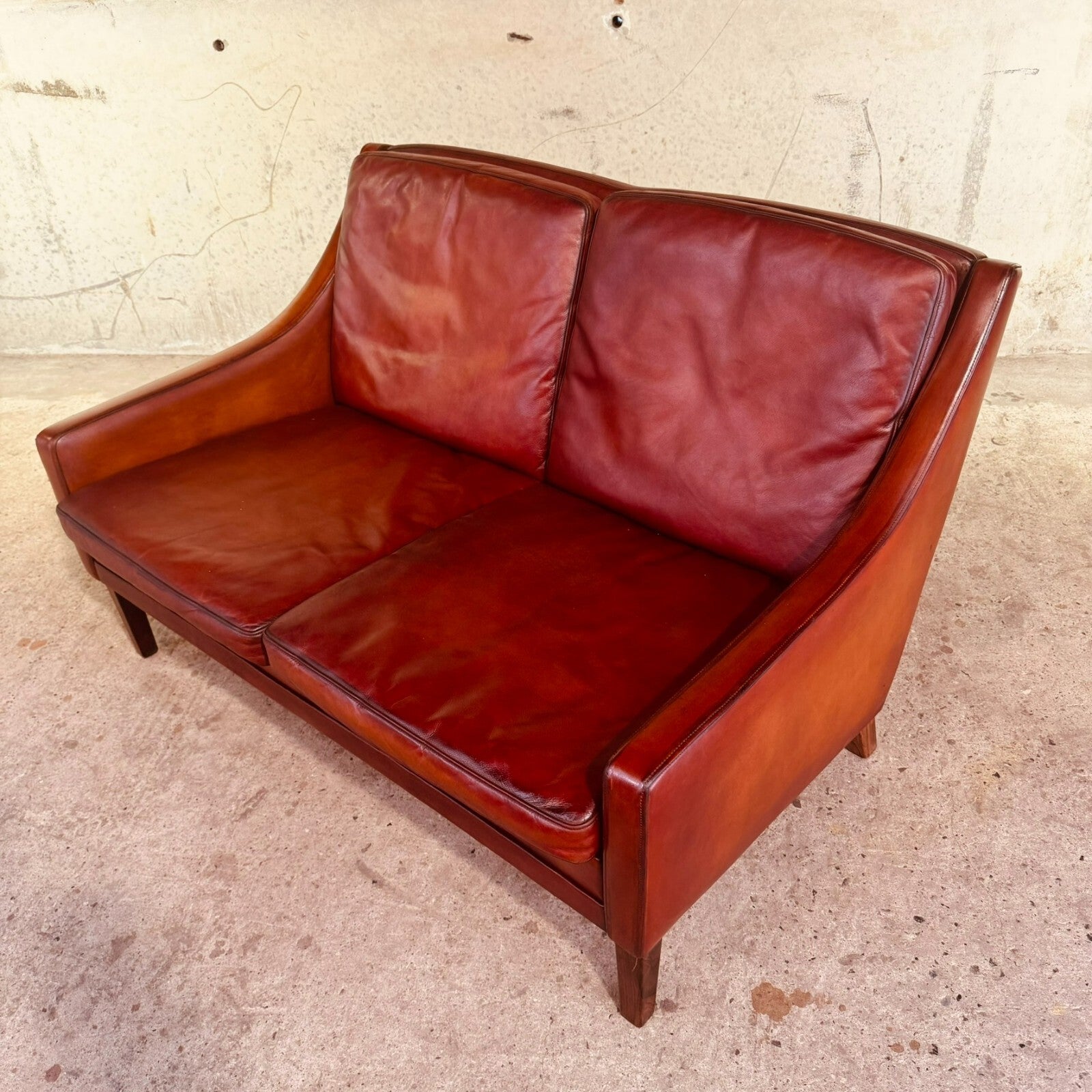 Vintage 1960s Danish Rud Thygesen Cognac Leather 2 Seater Sofa