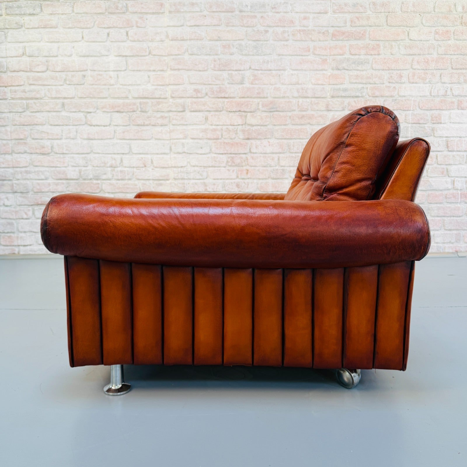 Vintage Danish Tan Leather Armchair – Hand Dyed