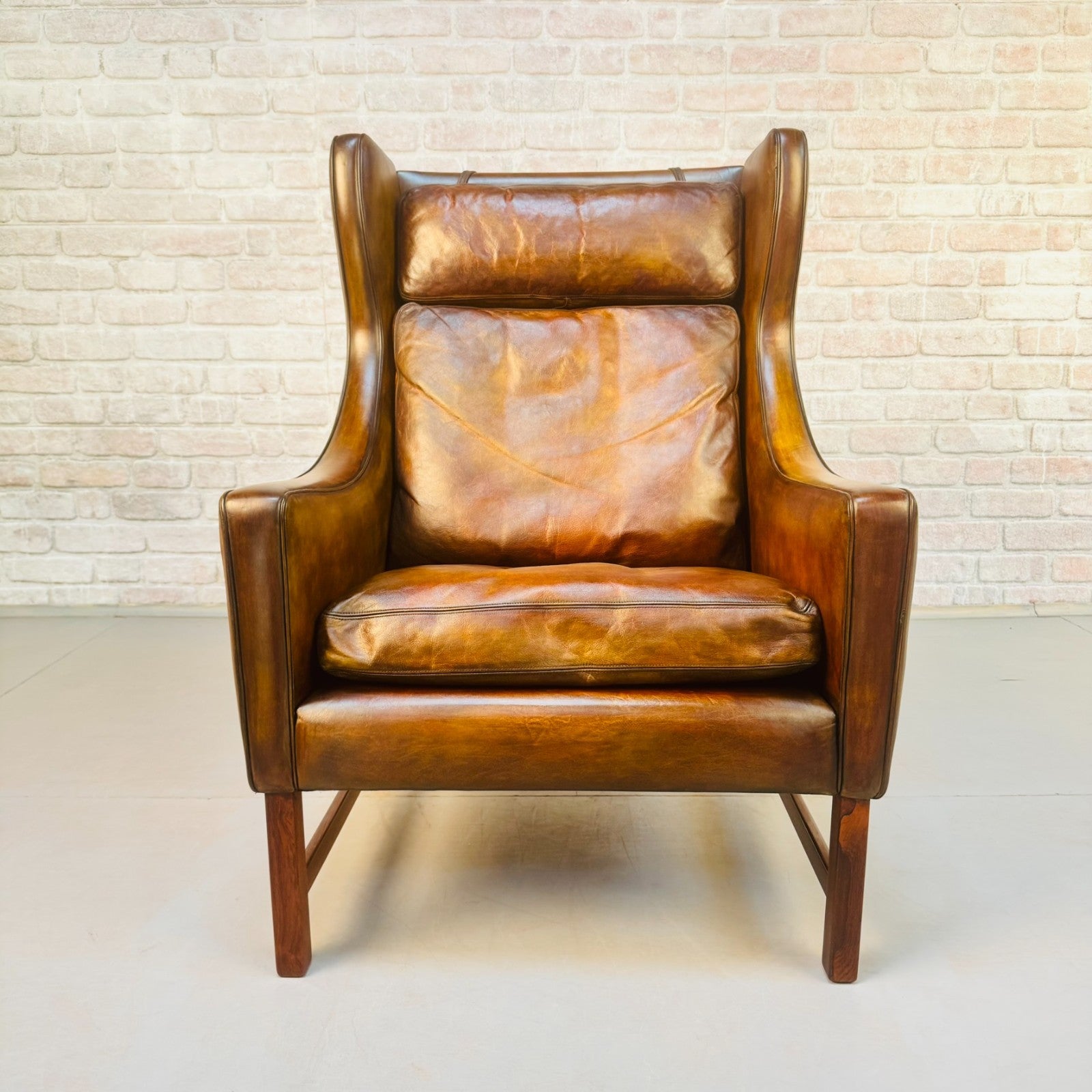Vintage 1960s Fredrik Kayser Wingback Tan Leather Chair for Vatne Møbler