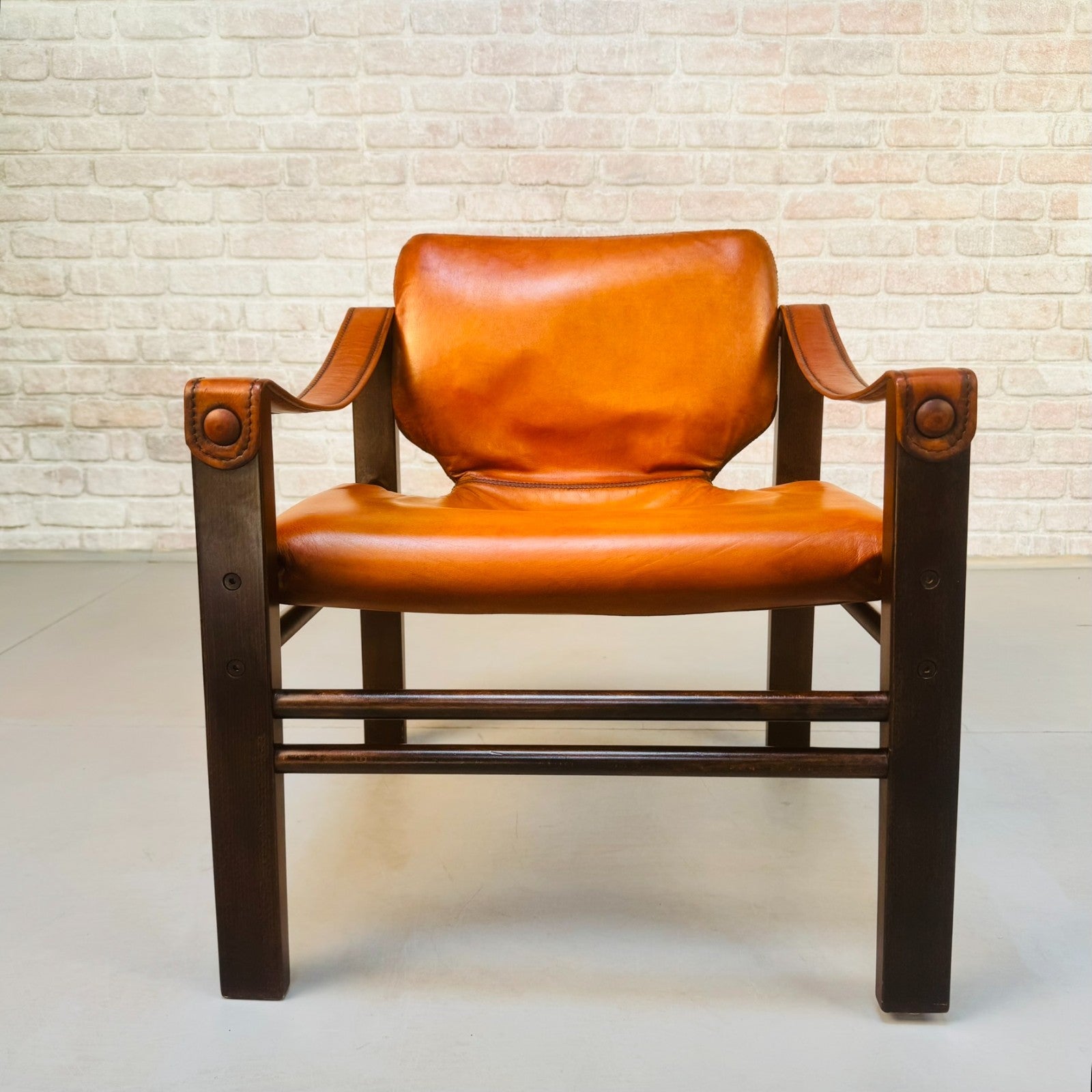 Vintage Danish Safari Chair | Hand Dyed Tan Leather | Solid Beech Frame