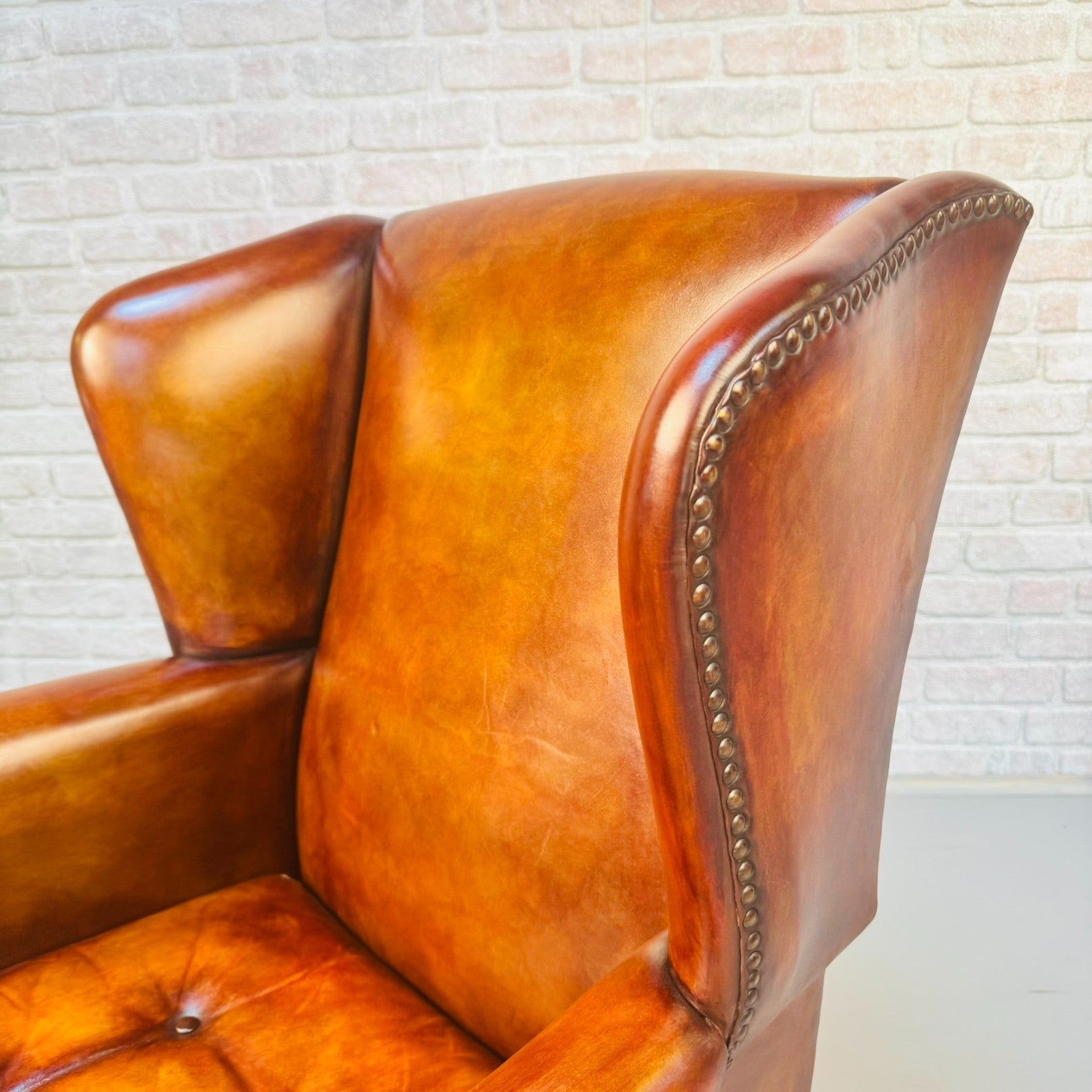 Neat Vintage Danish Leather Wingback Chair – Hand-Dyed Tan Colour