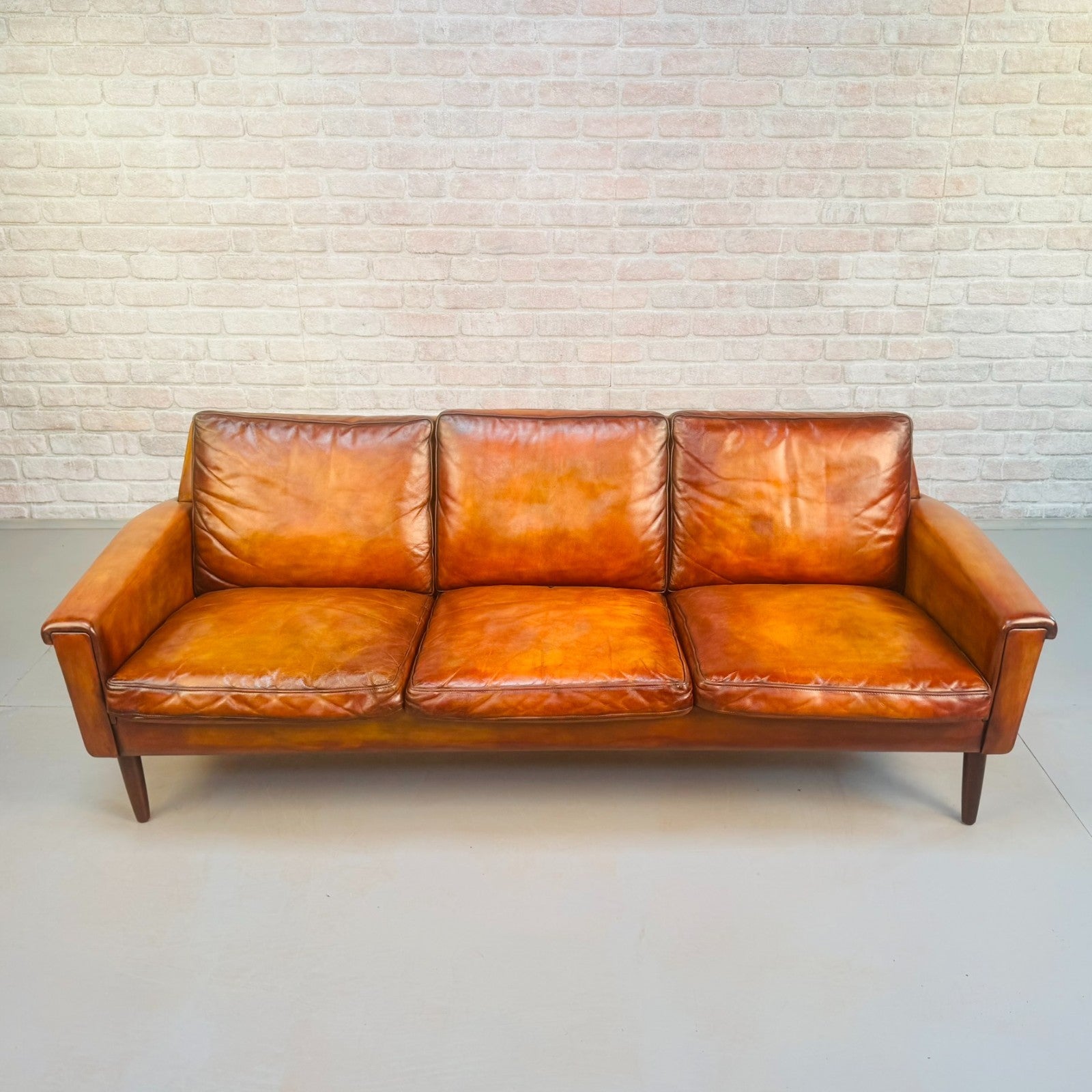 Vintage 1970s Georg Thams Danish Tan Leather Three Seater Sofa