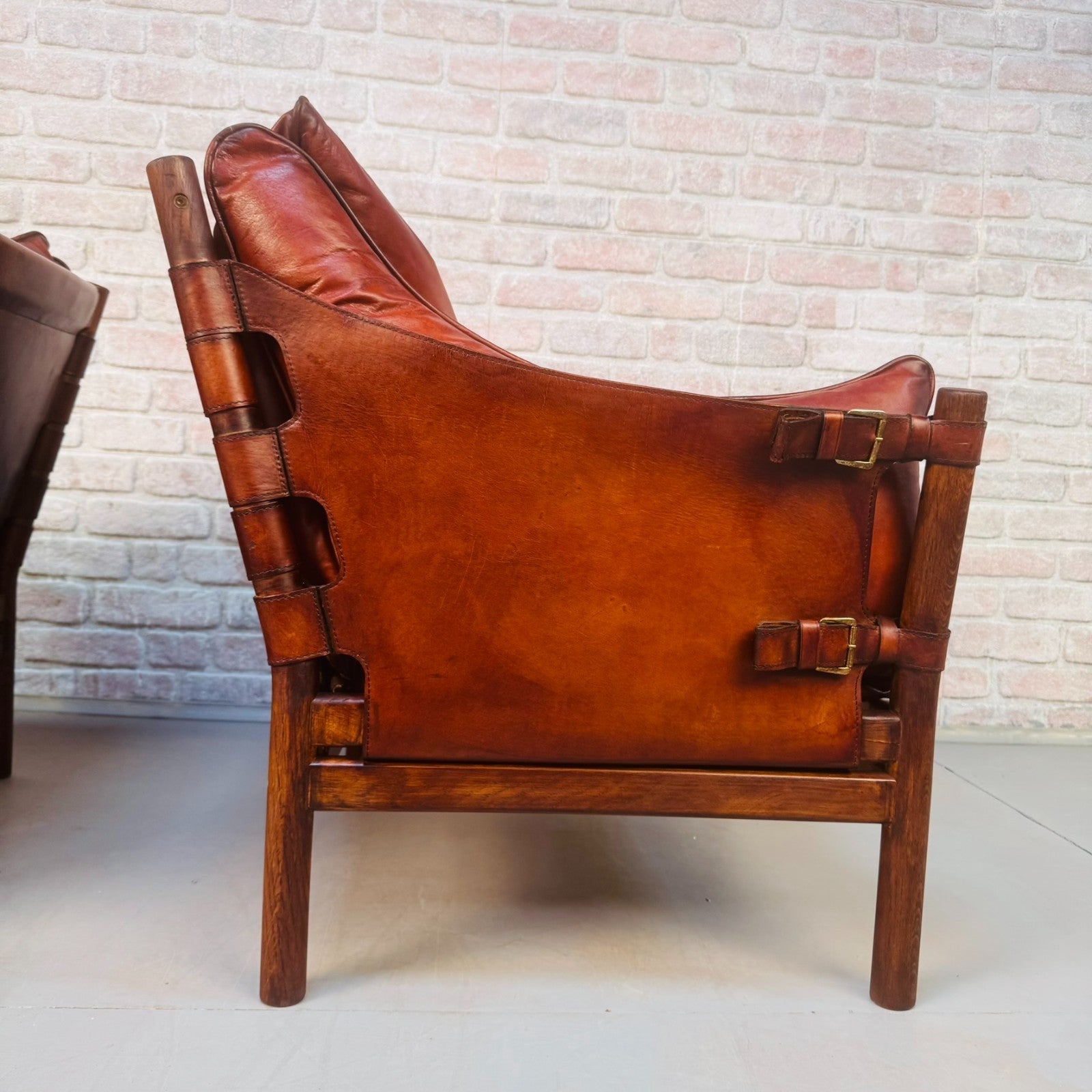 Vintage Swedish 60s Arne Norell “Ilona” Tan Leather Sofa & Pair of Safari Chairs