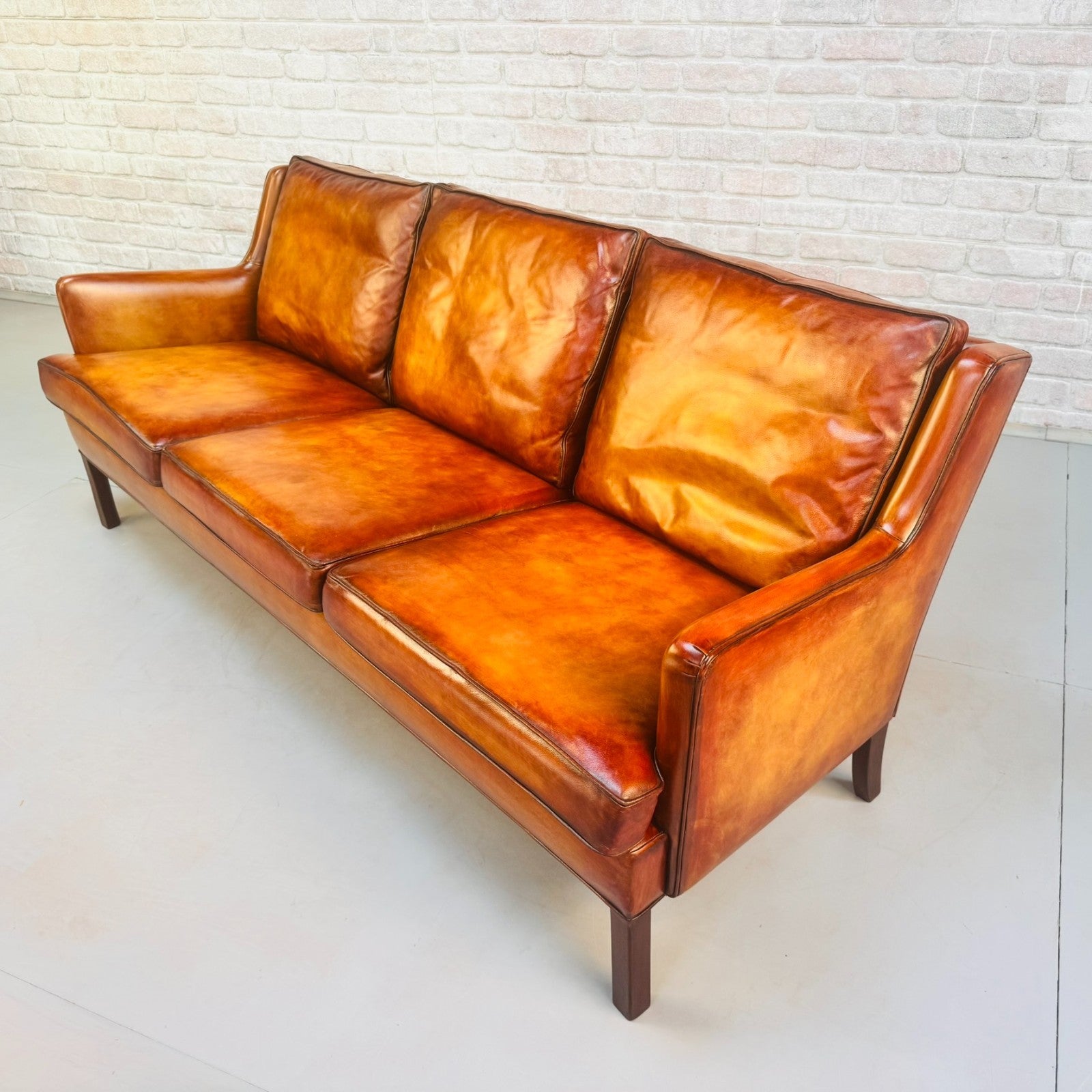 Vintage Danish Three Seater Tan Leather Sofa