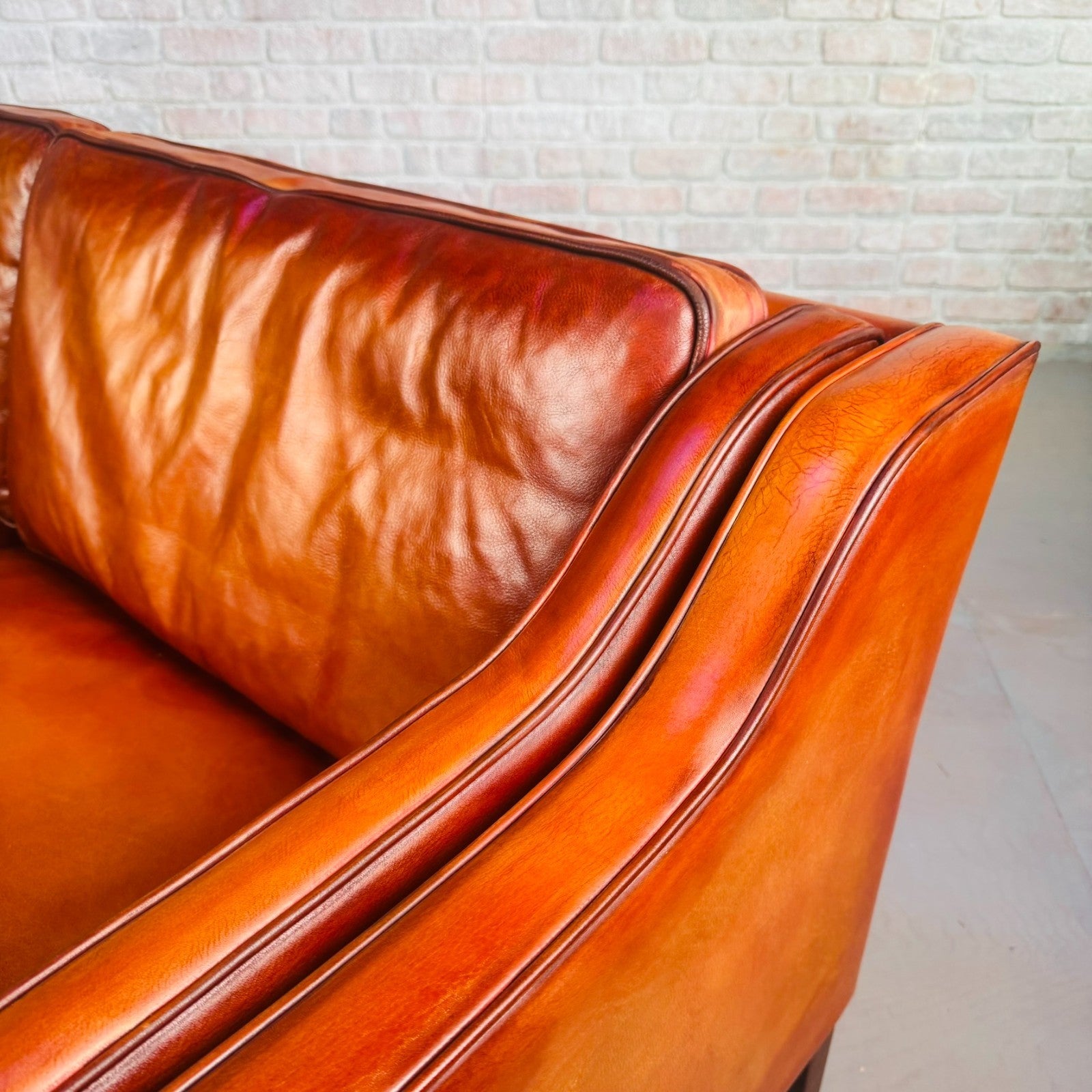Stylish Pair of Vintage Danish Tan Leather 2.5 Seater Sofas