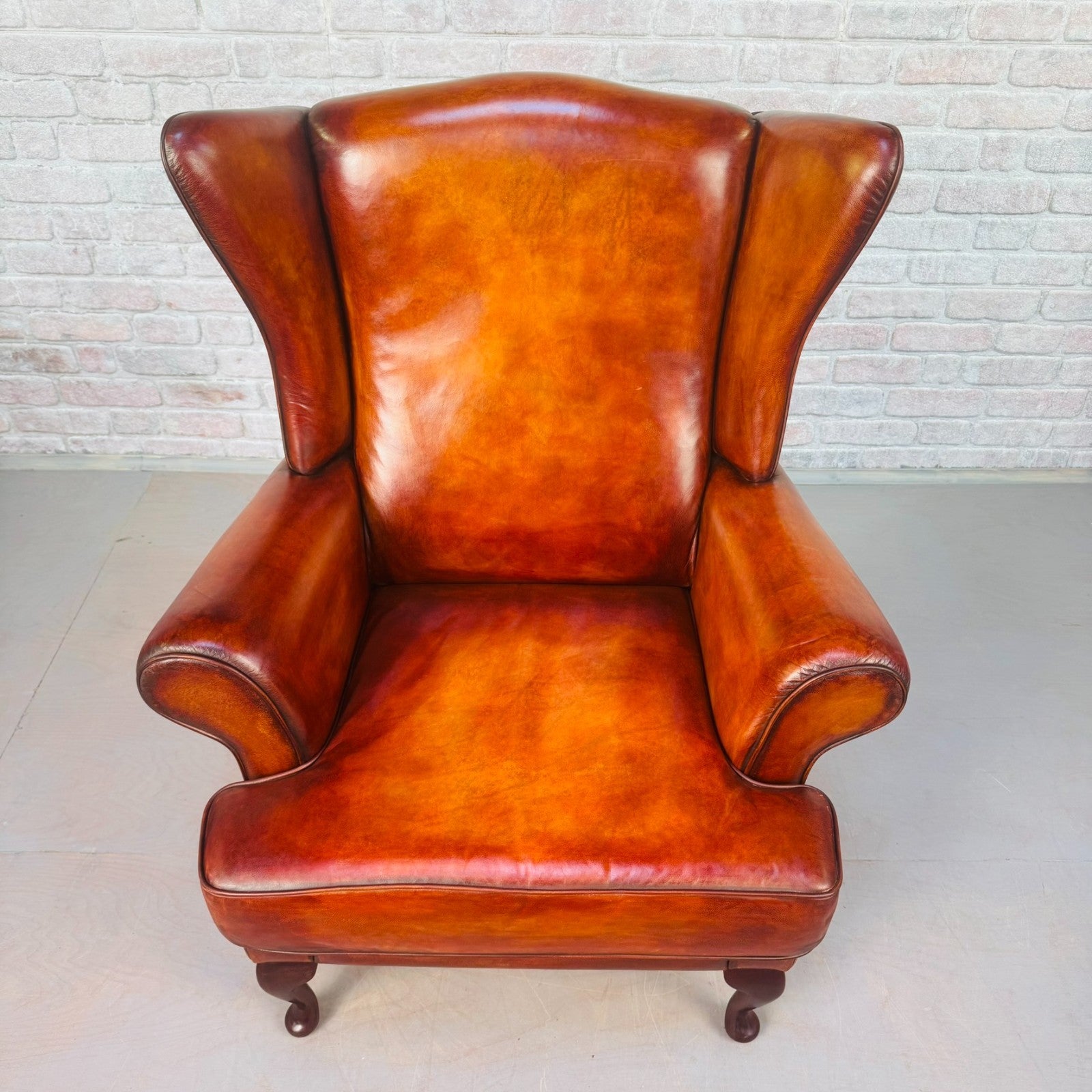 Vintage Danish Wingback Tan Leather Chair & Footstool