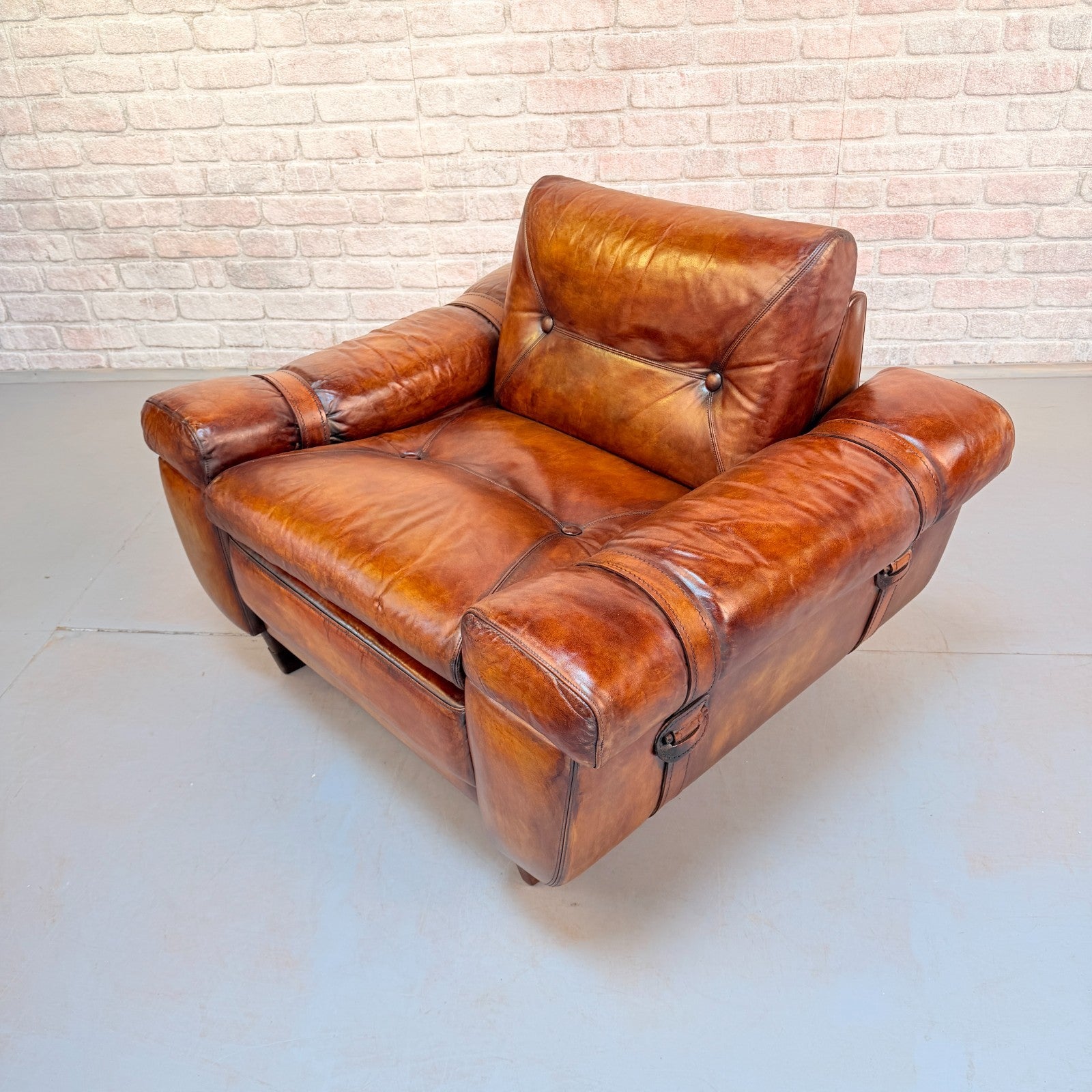 Vintage 1970s Svend Skippers Tan Leather Armchair Hand Dyed Cognac Patina
