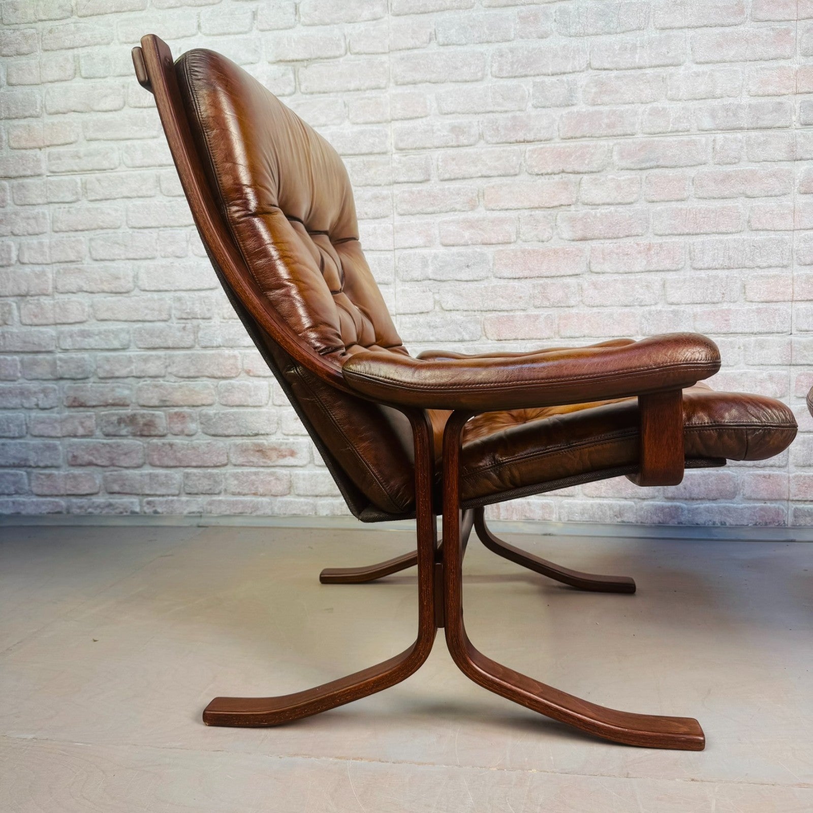 Pair of Vintage Danish Tan Leather Armchairs High Back Mid Century Chairs