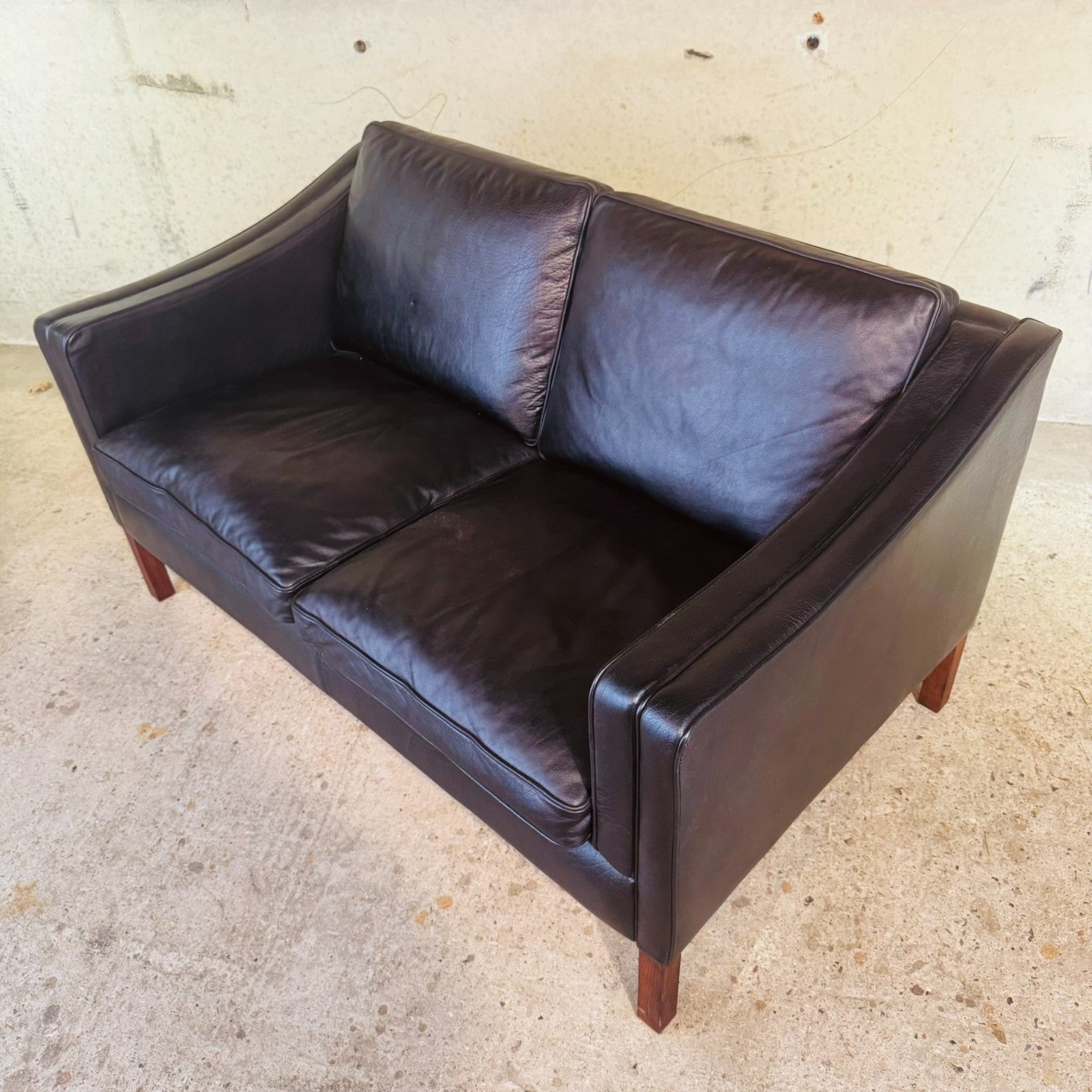 Vintage Danish Two-Seater Black Leather Sofa by Stouby – Stylish