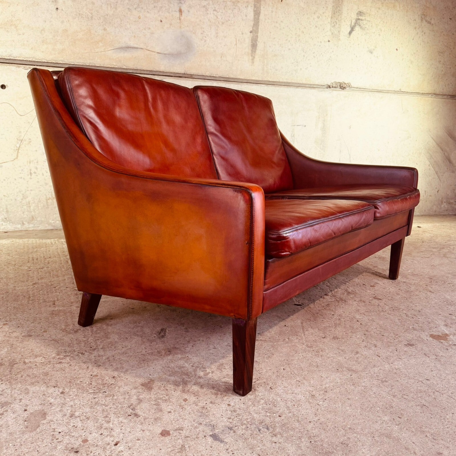 Vintage 1960s Danish Rud Thygesen Cognac Leather 2 Seater Sofa