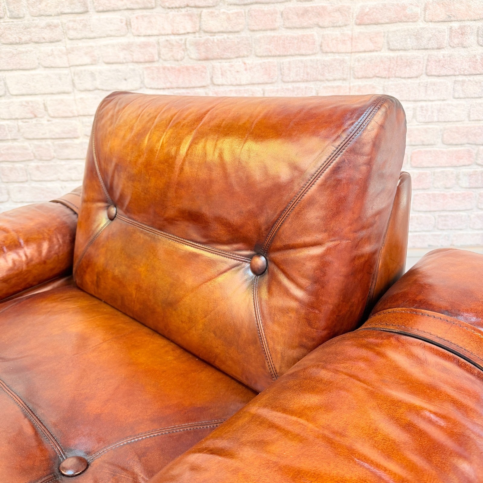 Vintage 1970s Svend Skippers Tan Leather Armchair Hand Dyed Cognac Patina