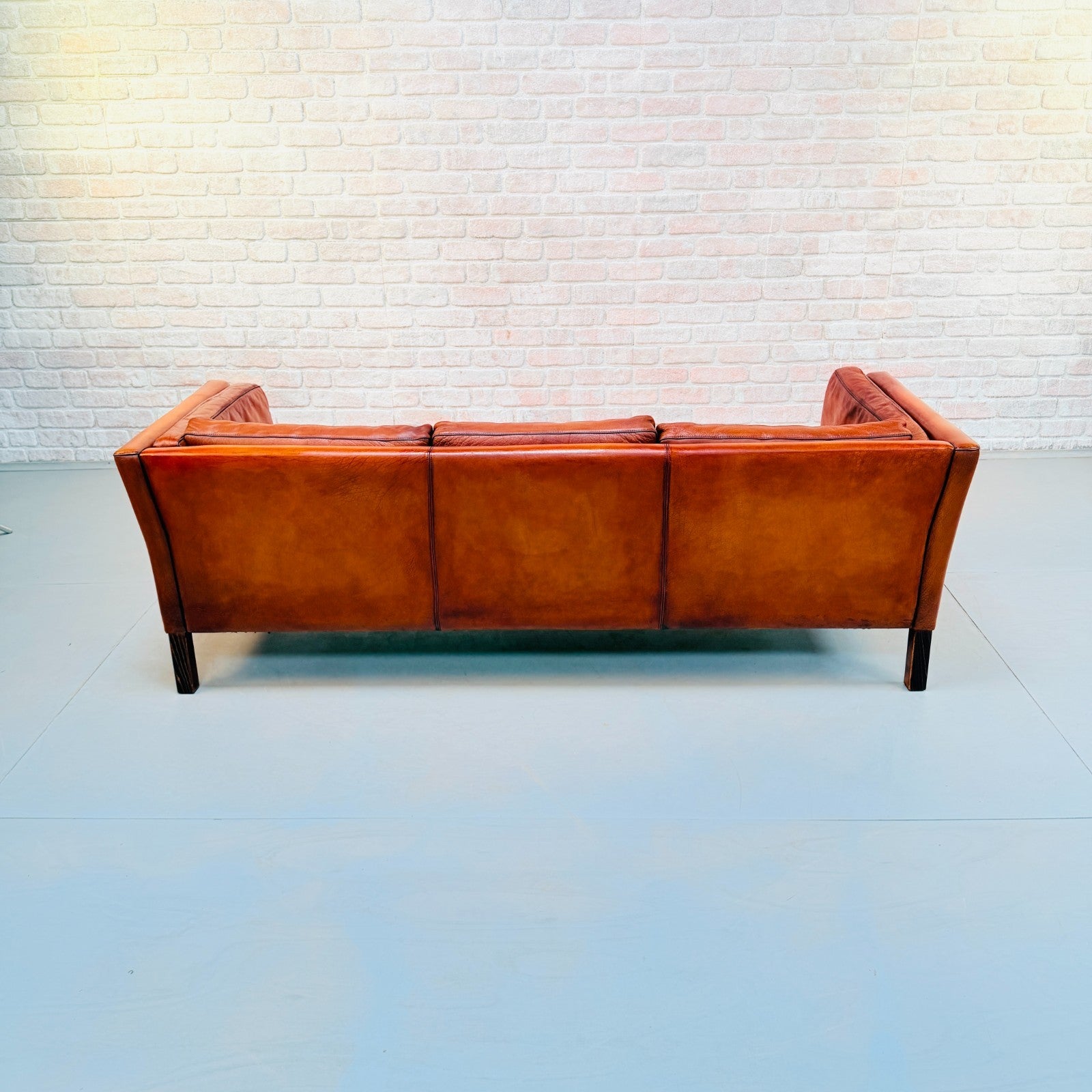 Vintage Danish Tan Hand-Dyed Leather Three Seater Sofa