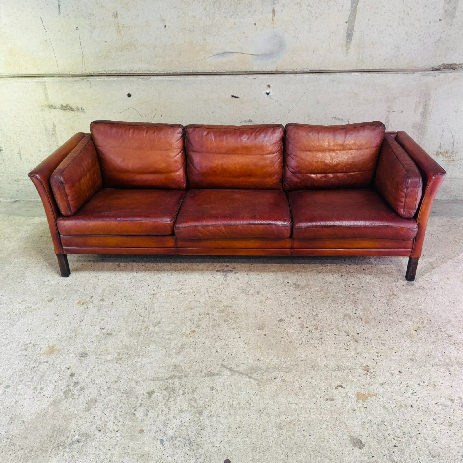 Danish 1970s Cognac Leather Three-Seater Sofa by Mogens Hansen