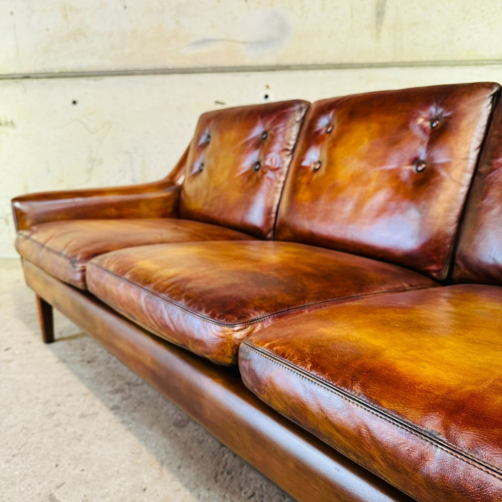Vintage 1960s Ulferts Tibro Swedish Leather Sofa – Tan Leather