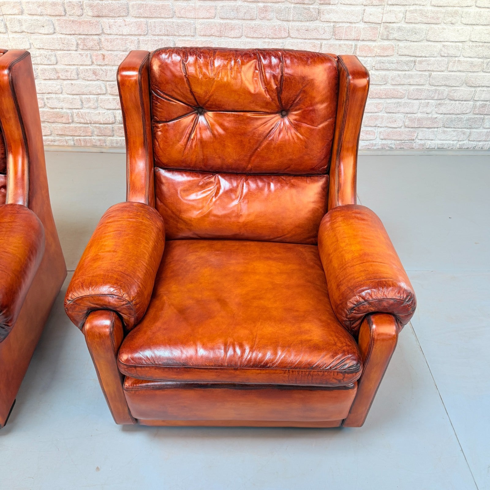 Pair of Mid-20th Century English Gimson & Slater Cognac Leather Armchairs
