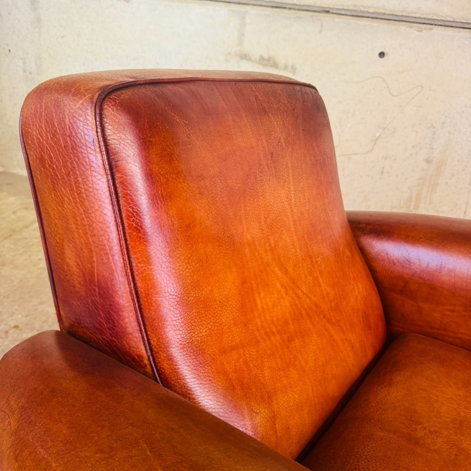 Pair of Vintage Art Deco Style Italian Tan Leather Club Chairs by Baxter