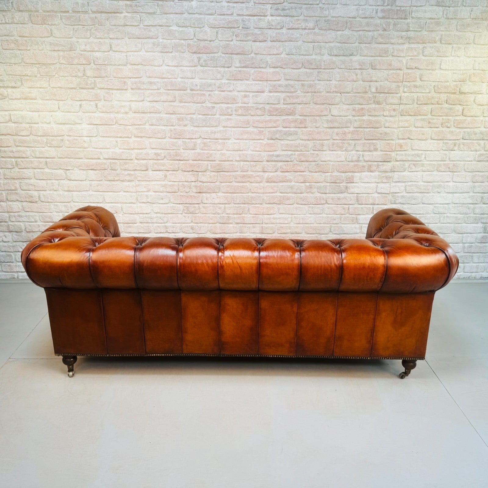 Vintage English Three Seater Tan Leather Chesterfield Sofa