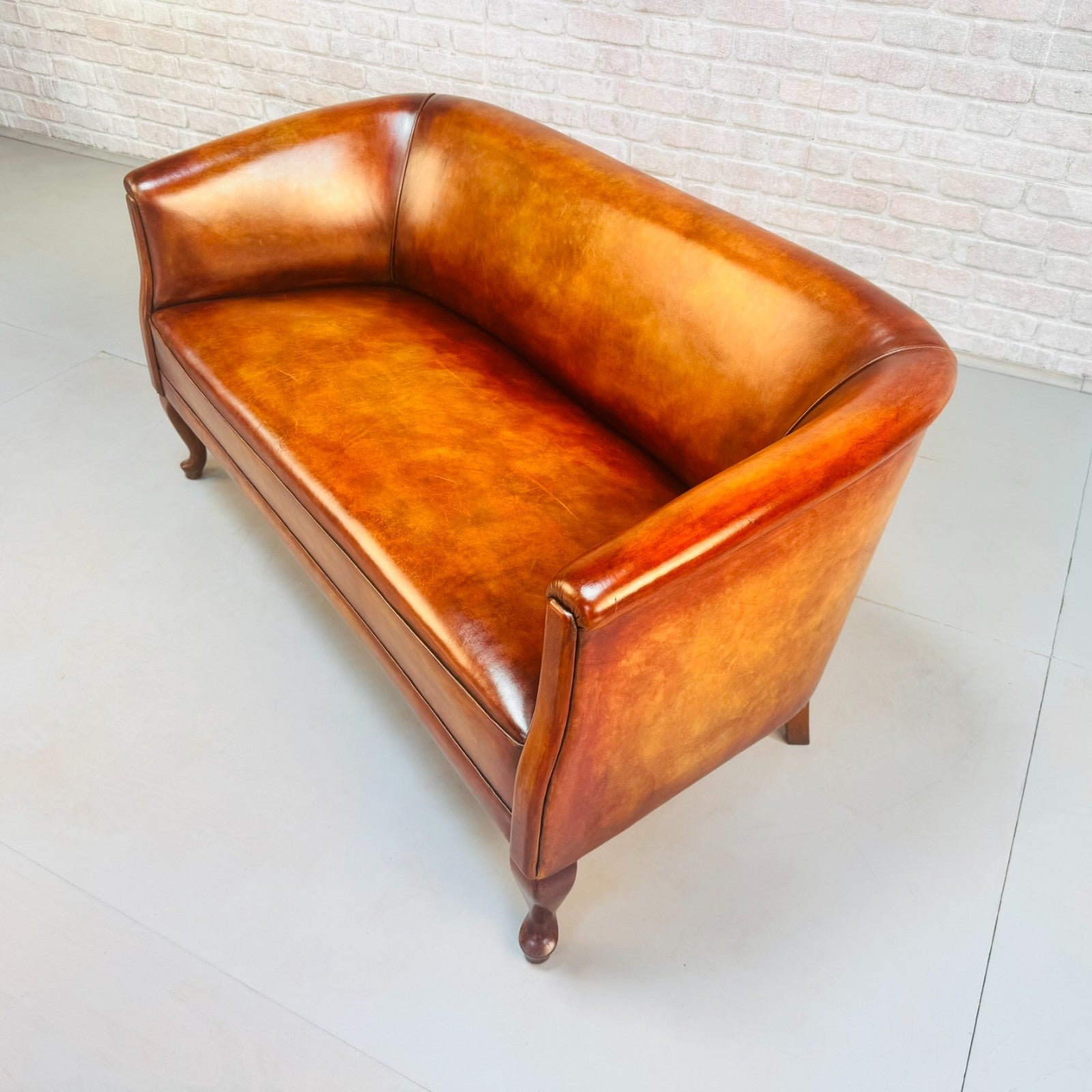 Vintage Danish Two Seater Tan Leather Sofa