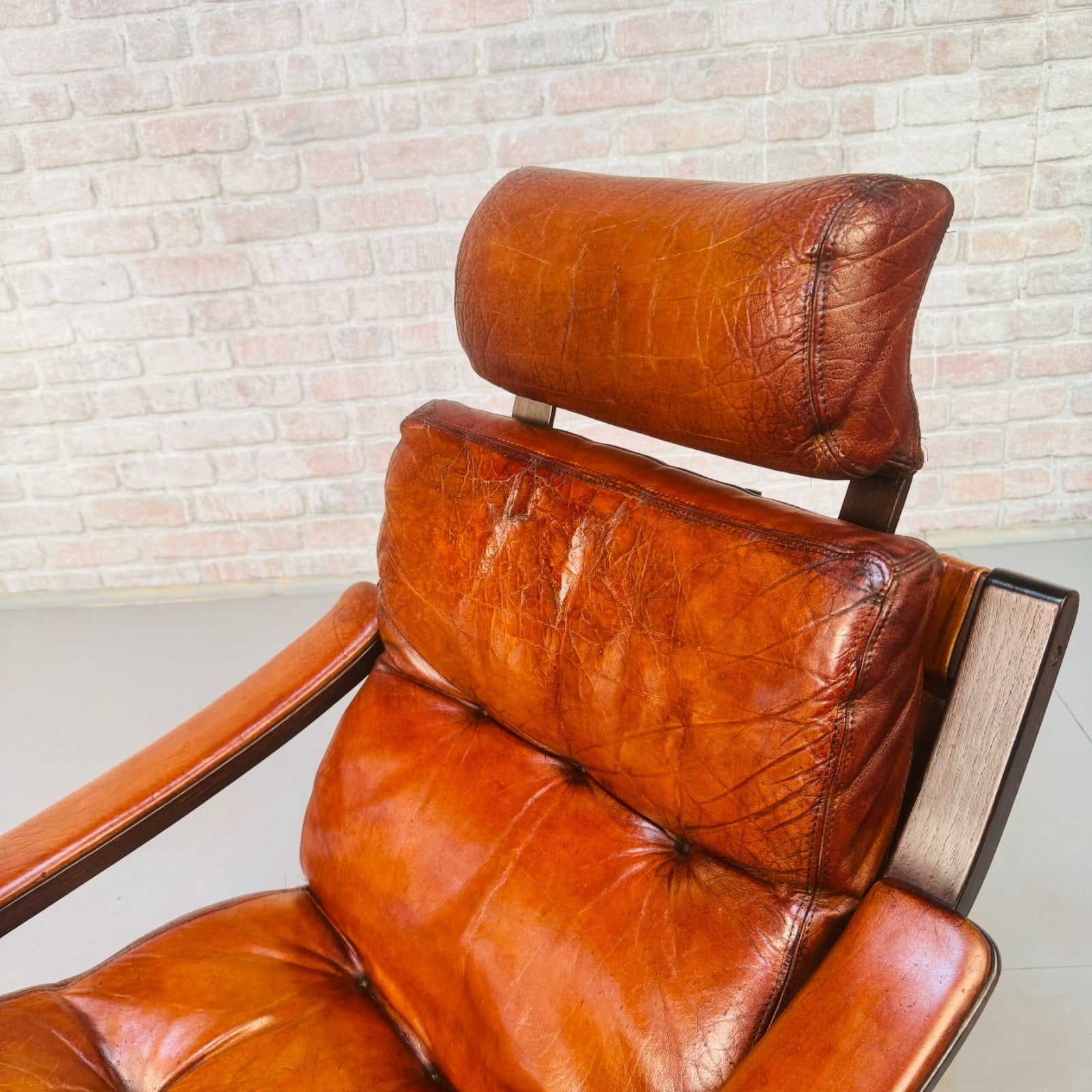 Vintage 1970s Skippers Møbler Danish Bentwood Cantilever Leather Armchair