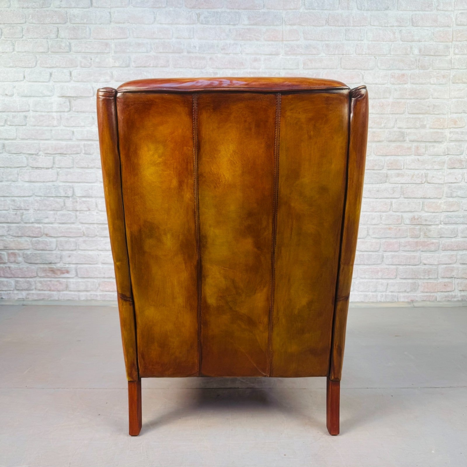 Vintage Danish High Back Light Tan Leather Armchair Mid Century Lounge Chair
