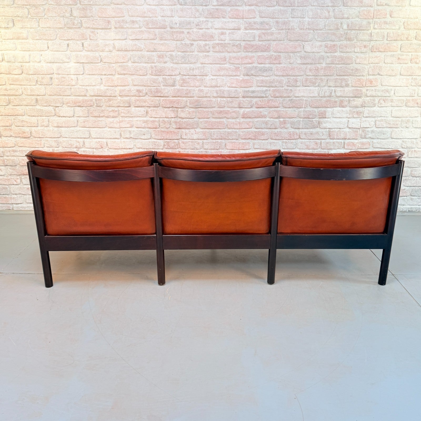 Vintage Arne Vodder Nielaus Møbler Danish Cognac Leather 3 Seater Sofa