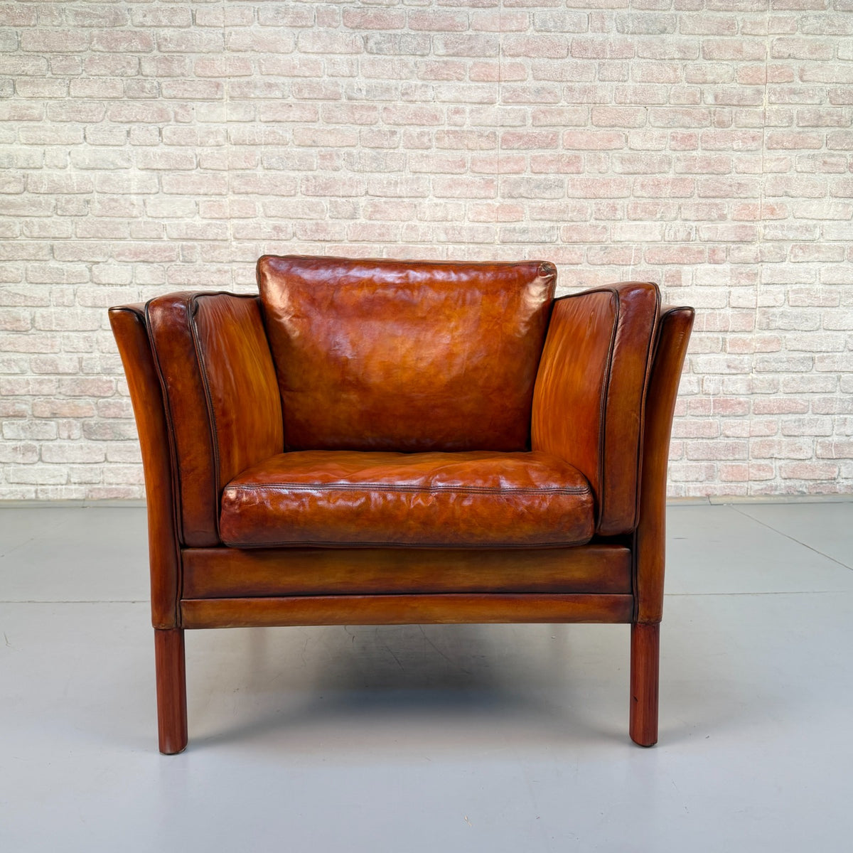 Vintage Danish Tan Leather Armchair – Hand Dyed Beautiful Patina