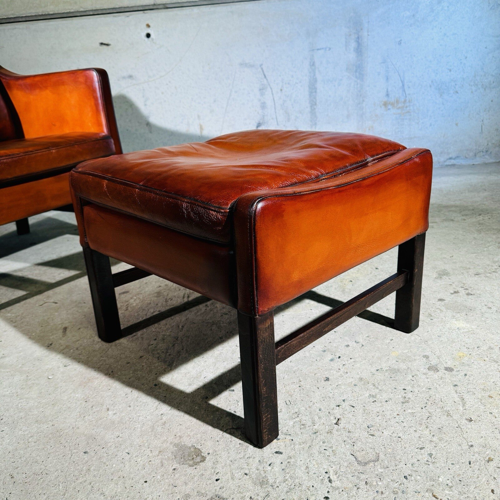 Fantastic 1970s Vintage Danish Cognac Leather Armchair & Footstool