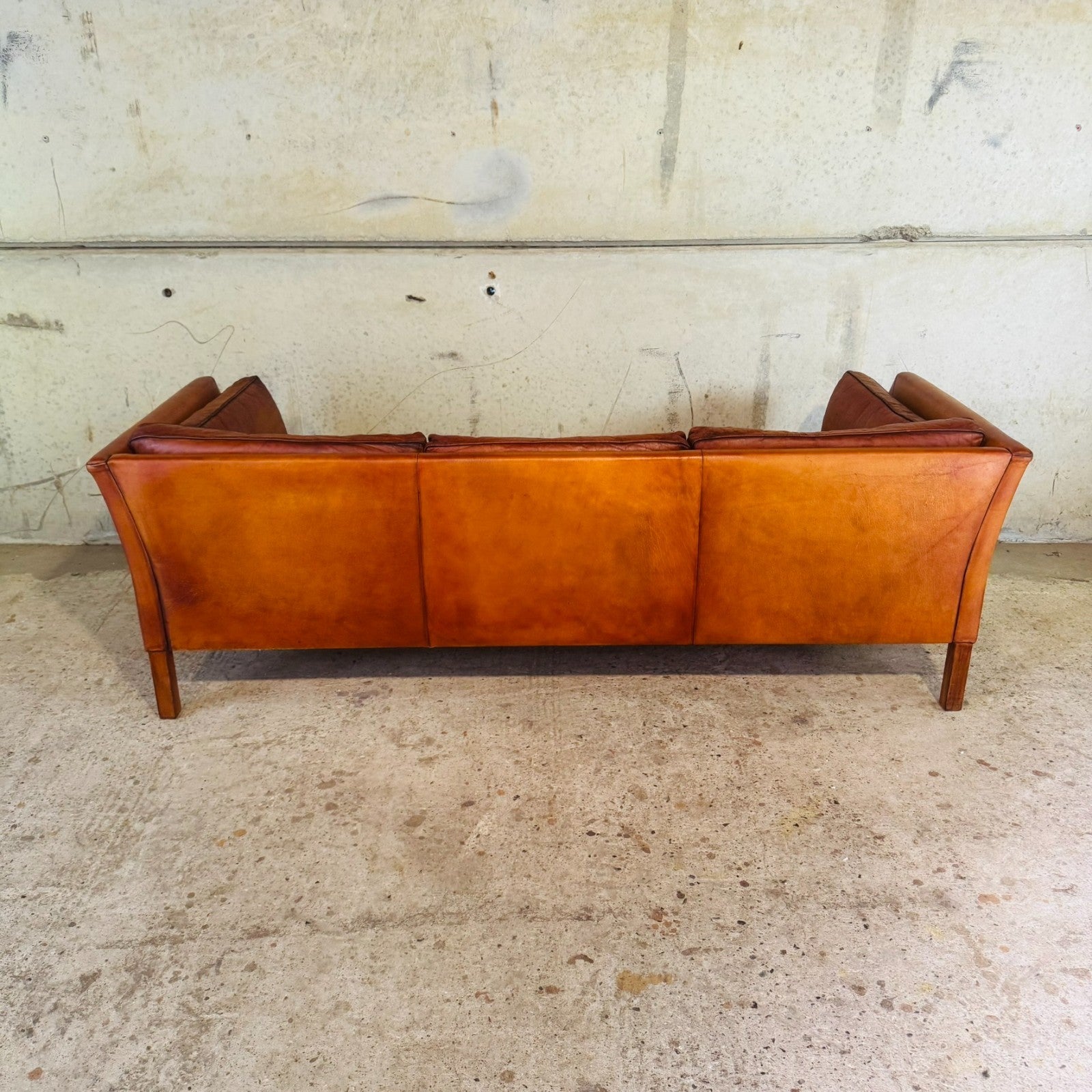 Stylish Danish 1970s Three-Seater Sofa in Cognac Leather