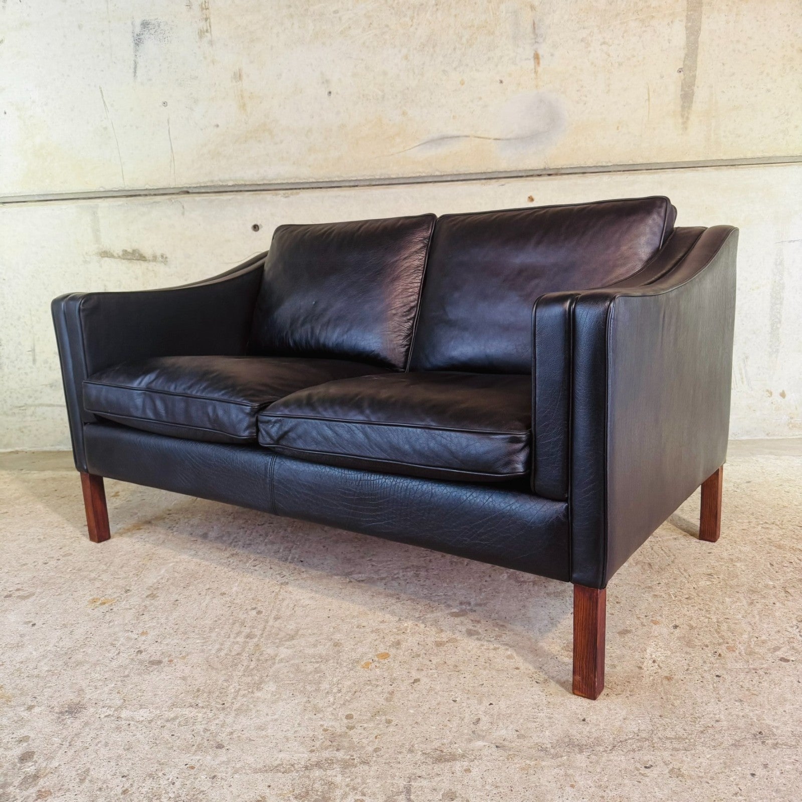Vintage Danish Two-Seater Black Leather Sofa by Stouby – Stylish