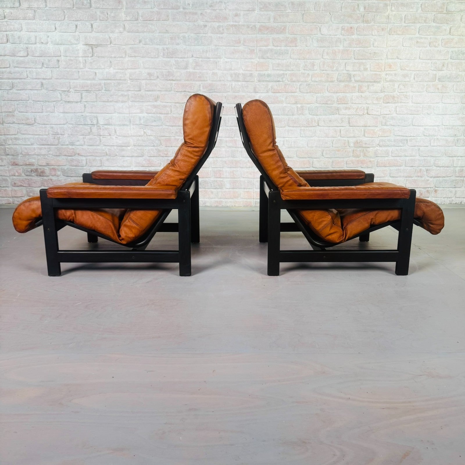 Vintage Danish Tan Leather Lounge Chairs – Solid Beech Frame