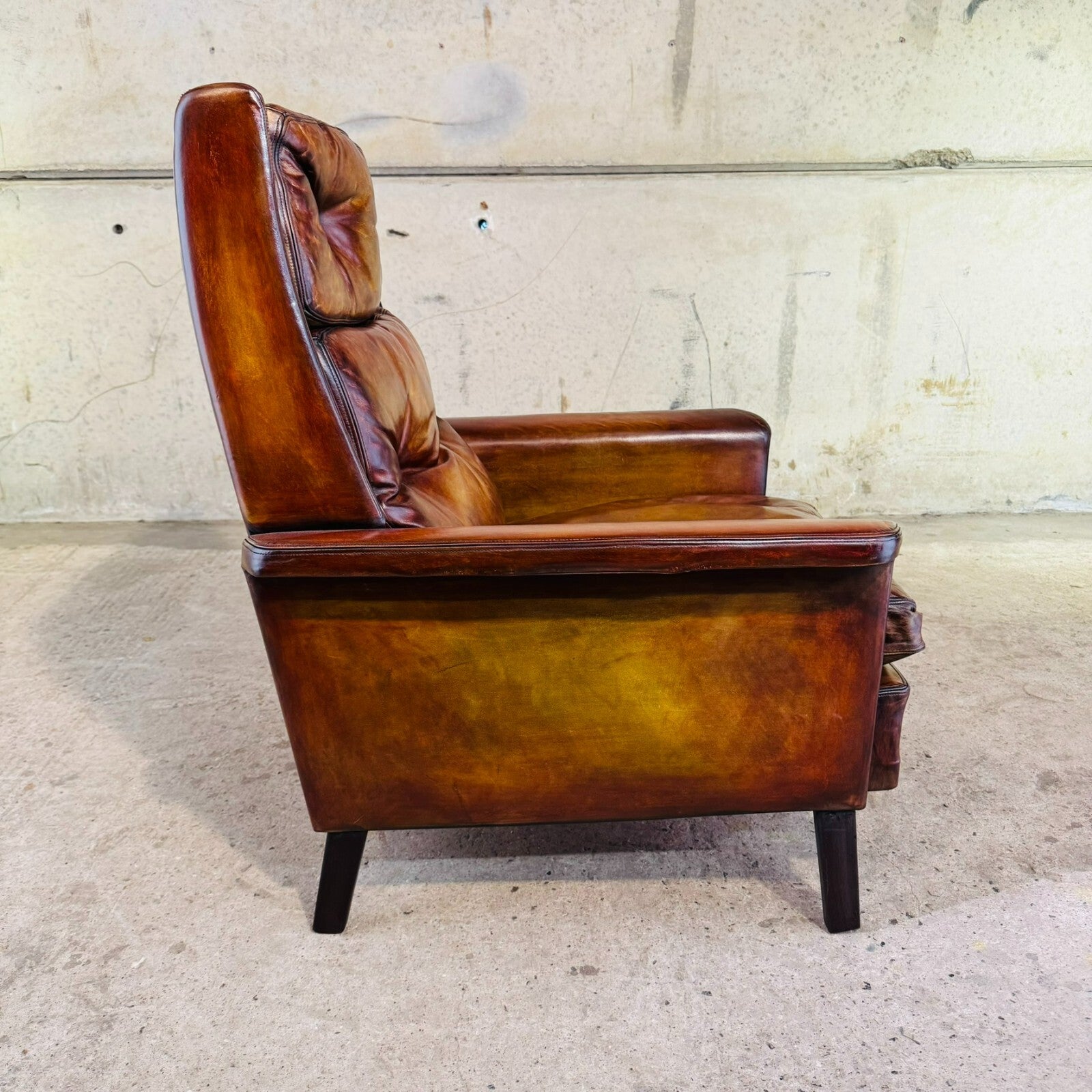 Vintage 70s Danish High-Back Tan Leather Chair – Timeless Comfort & Style