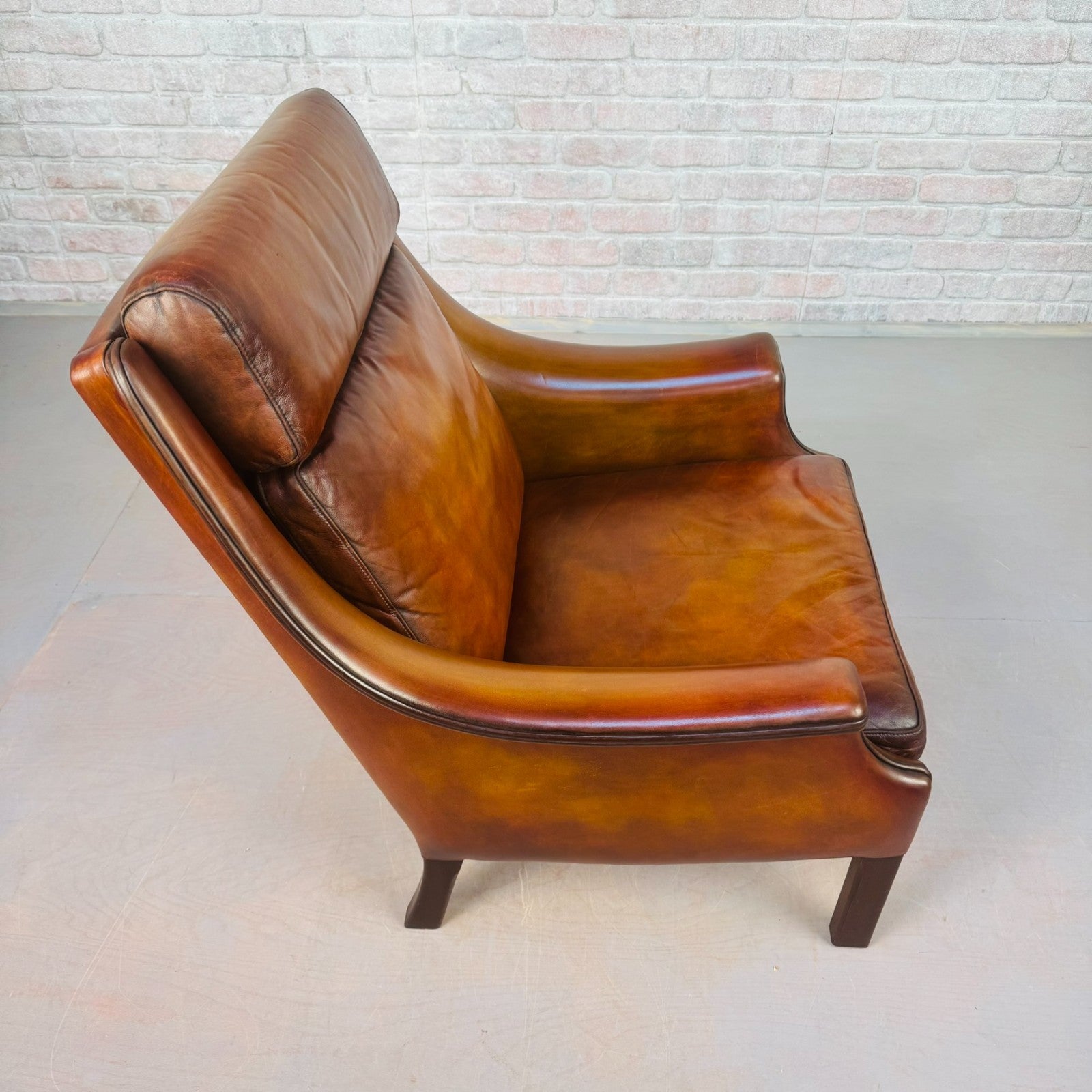 Vintage 1960s Aage Christiansen High Back Tan Leather Armchair