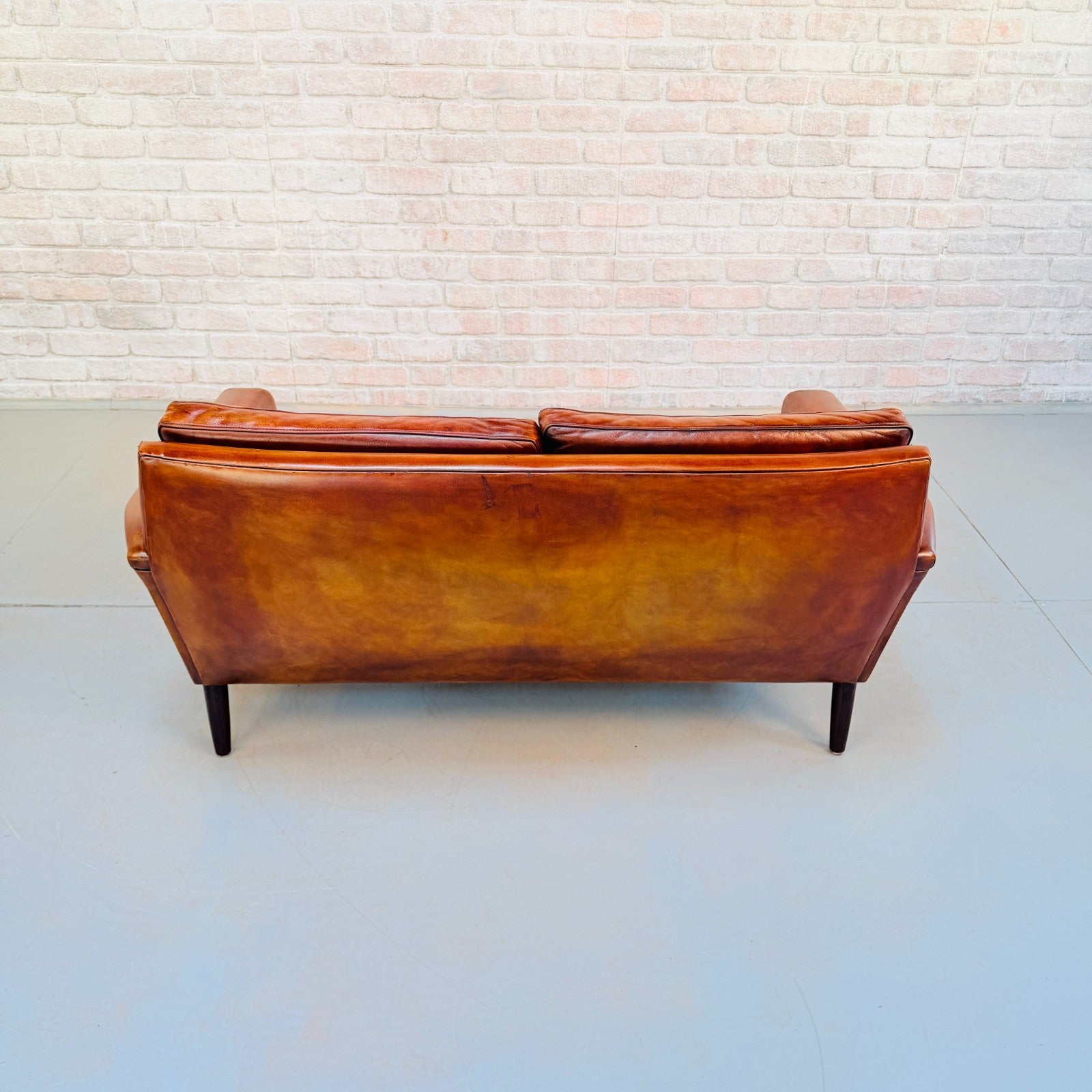 Vintage 1970s George Thams Tan Leather 2 Seater Sofa Hand Dyed Patina